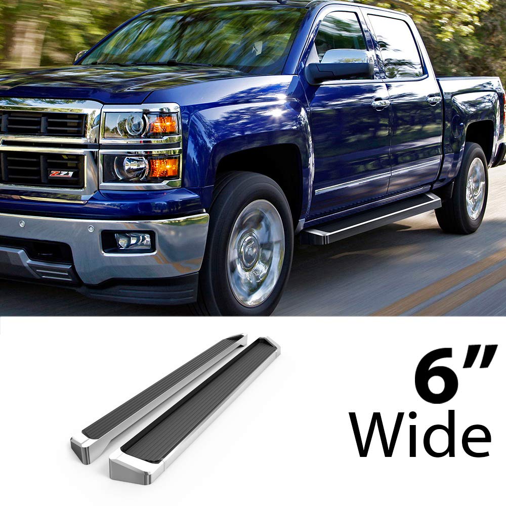 Hd Ridez Running Board 6' Silver Compatible With Chevy Silverado Gmc Sierra 1500 2007-2018 Crew Cab & 2500 3500 Hd 2019 Crew Cab (Exclude 07 Classic) (Nerf Bar Side Steps)