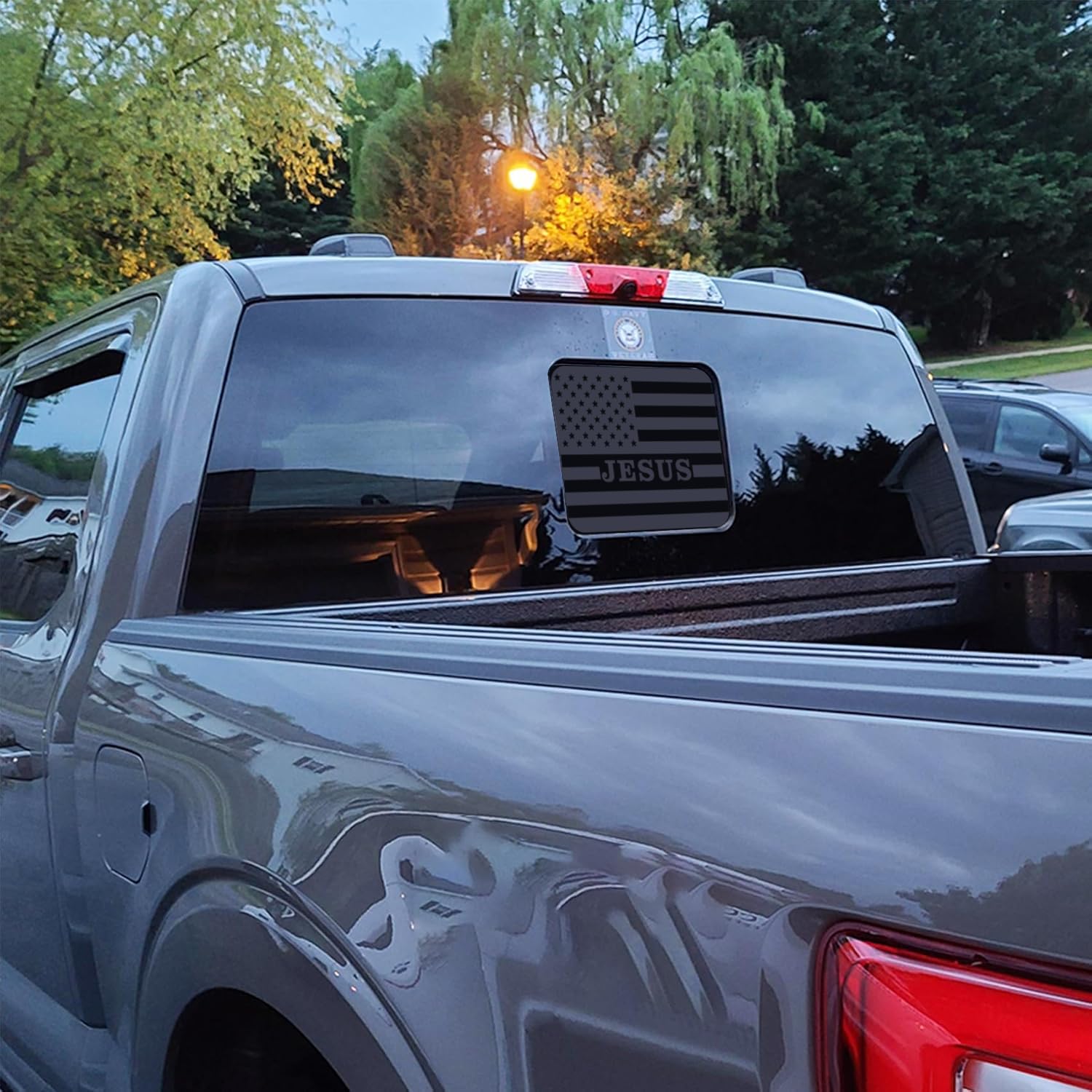 Xinghe For Ford F150 F250 F350 2015-2023, Rear Middle Window Jesus American Flag Decals, Matte Black Usa Flag Decal For Truck Ba