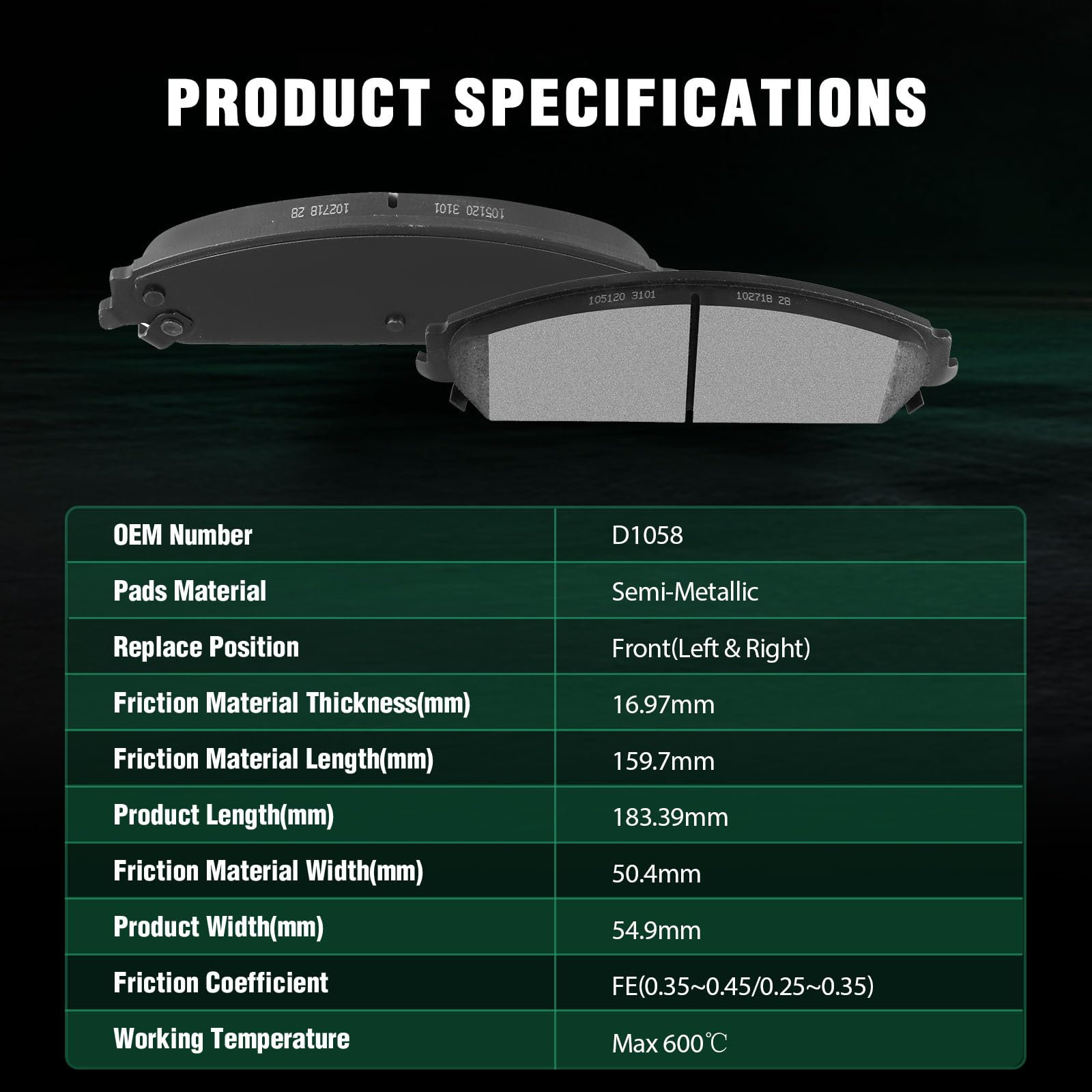 Automuto 4Pcs Front Semi-Metallic Disc Brake Pads Set D1058 For Chrysler 200 300 For Dodge Avenger Caliber Challenger Charger Ma