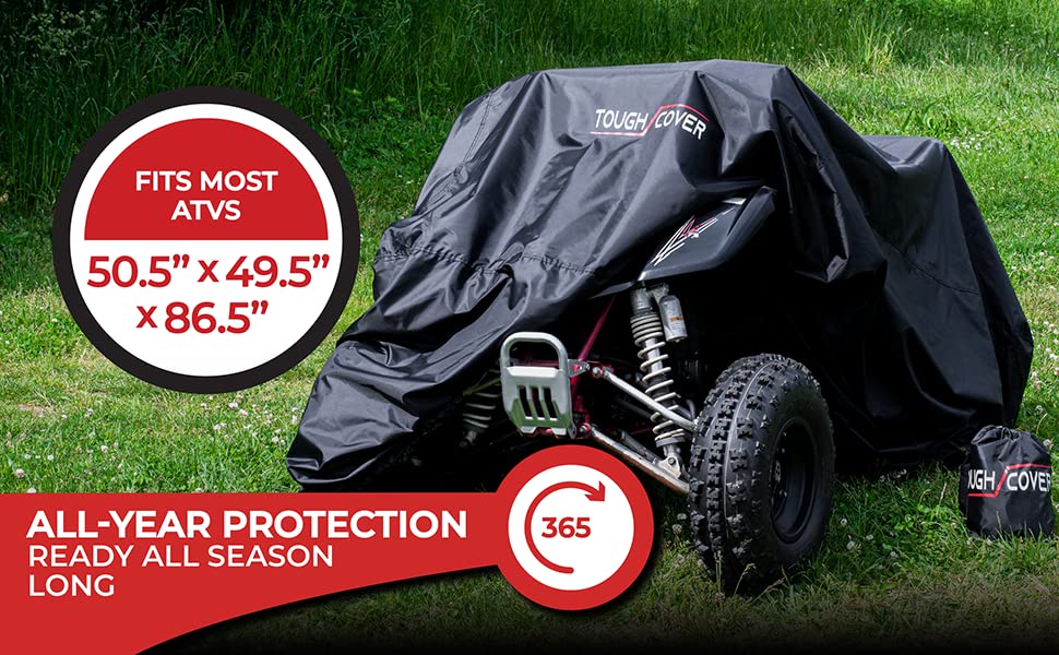 Tough Cover XL ATV Cover, Heavy Duty 600D Marine Grade Fabric, Quad Cover for Kawasaki, Honda, Polaris, Yamaha, and More. Protec