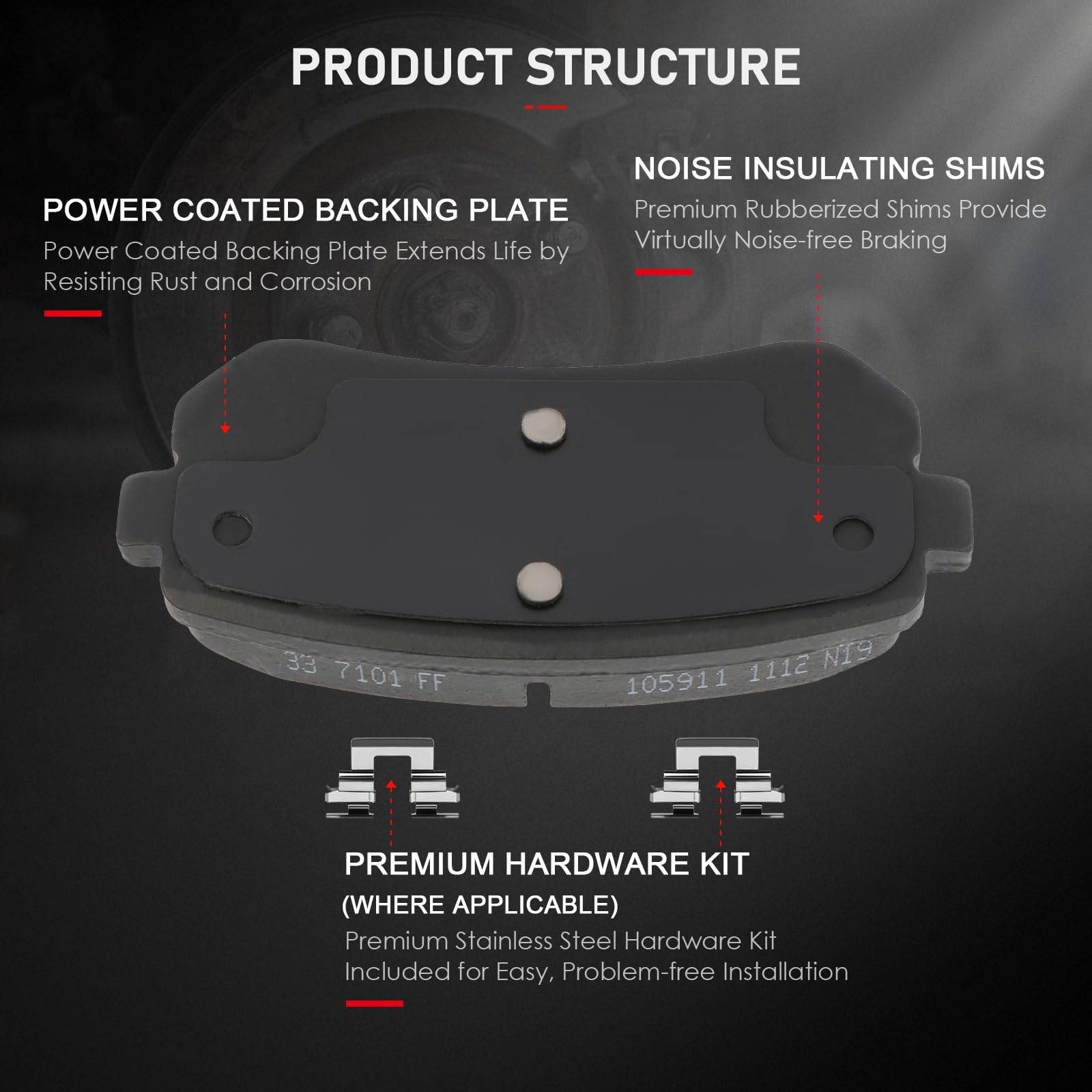 Cciyu D1157 Rear Ceramic Brake Pads Kits 4Pcs Fit For Hyundai Accent,Elantra,Ix35,Sonata,Tucson,For Kia Cadenza,Forte,Forte Koup