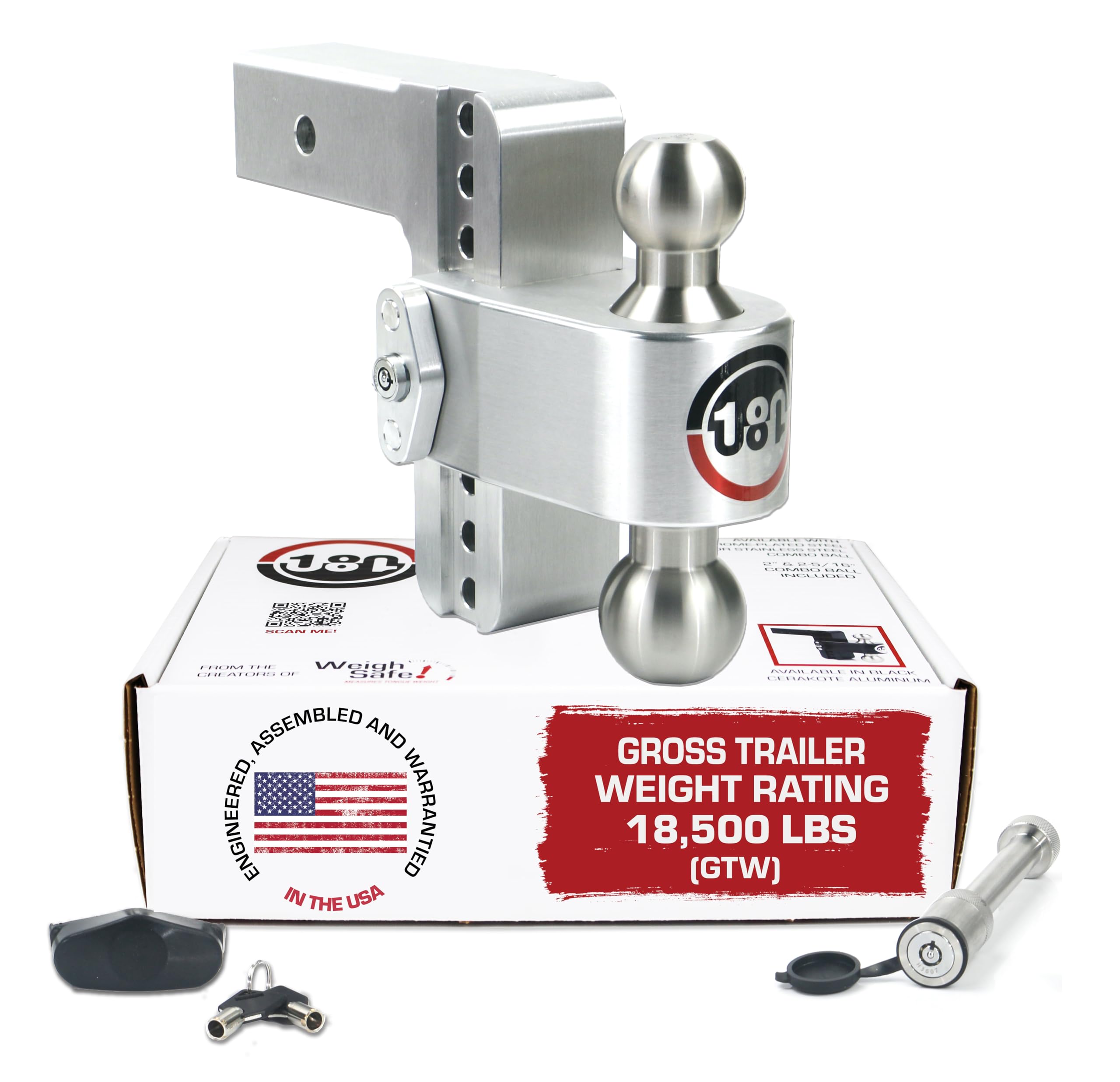 Weigh Safe Adjustable Trailer Hitch Ball Mount, 6'' Adjustable Drop Hitch for 2.5'' Receiver w/ 2 pc Keyed Alike Lock Set, Heavy
