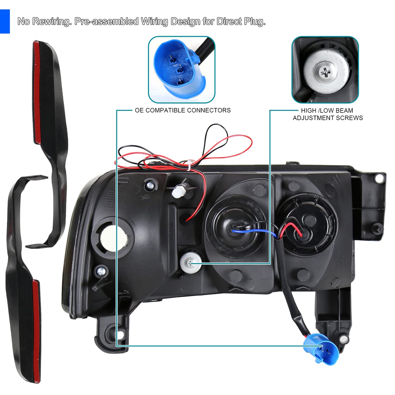 SPEC-D TUNING LED Projector Headlights Chrome Compatible with 1994-2001 Dodge Ram 1500, 1994-2002 Dodge Ram 2500/3500, Left + Right Pair Headlamps Assembly