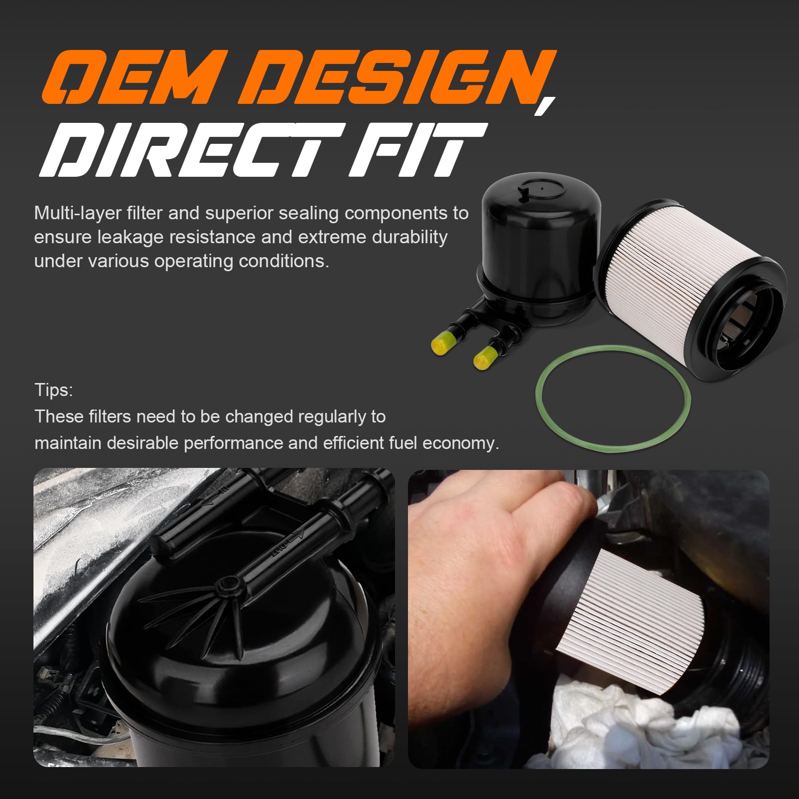 FD-4615 6.7 Powerstroke Fuel Filter for 2011-2016 Ford F250 F350 F450 F550 Super Duty Truck 5 Micron Diesel Fuel Filter Water Se