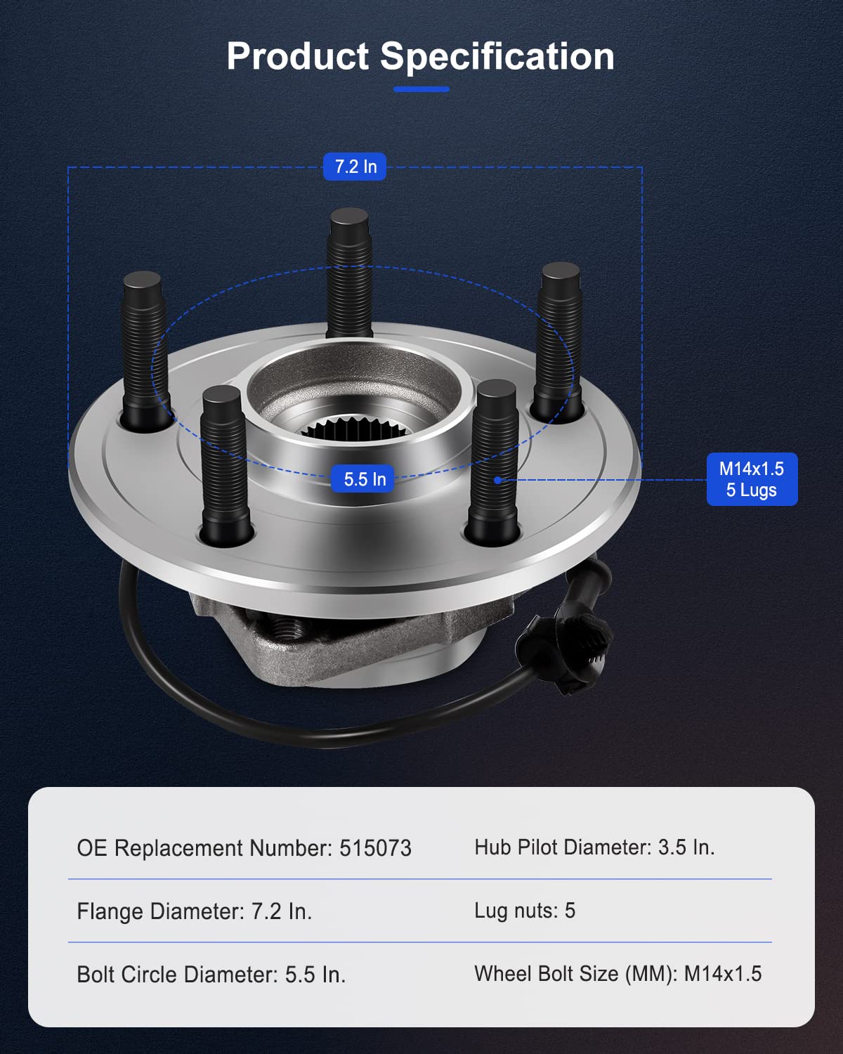 ECCPP Front Wheel Hub Bearing Assembly 5-Lug w/ABS for 2002-2006 Dodge RAM 1500 Compatible with 515073