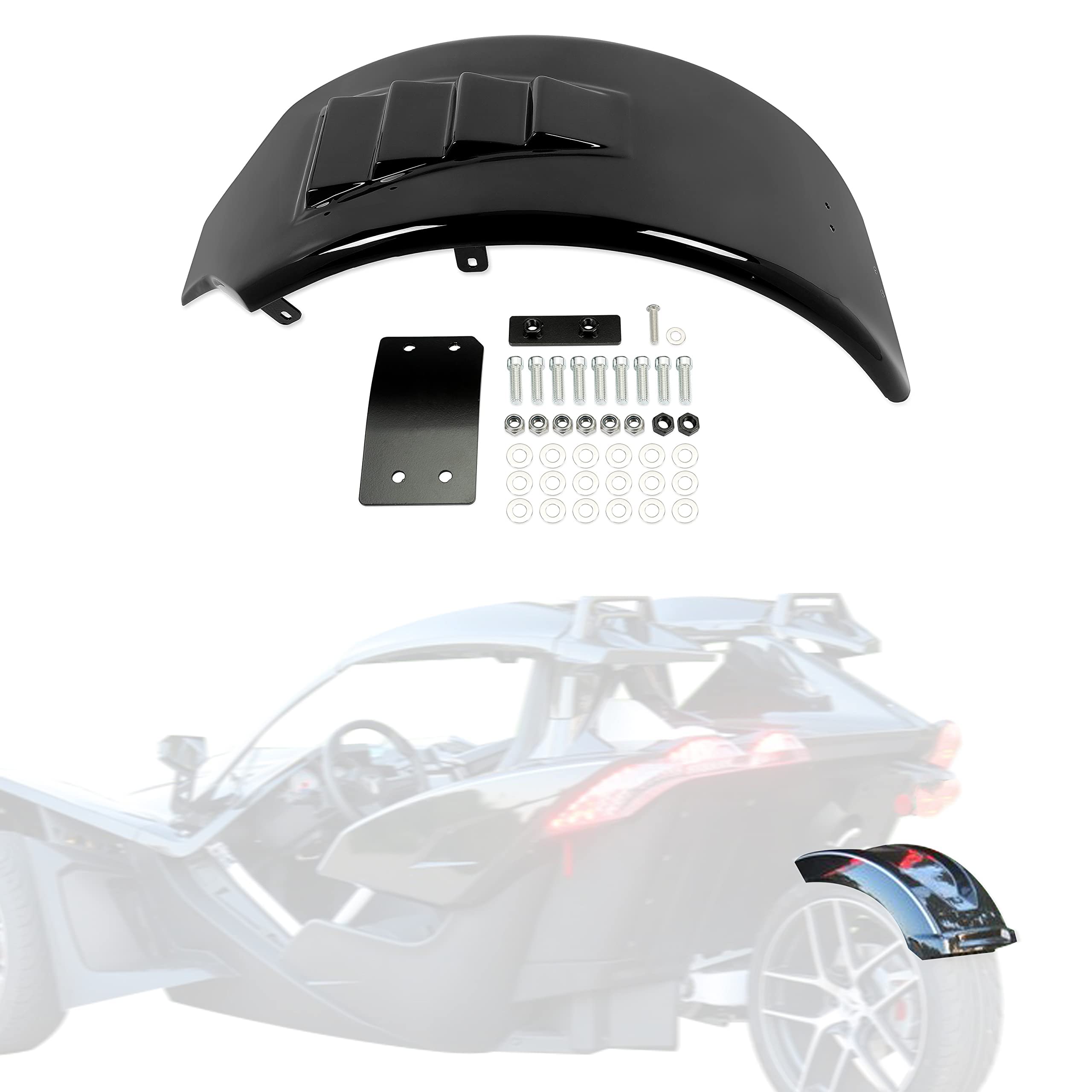 KUAFU Rear Fender Compatible with 2015-2019 Polaris Slingshot Base SL SE Model Only Bagger Hugger style Mudguard Black Fiberglas