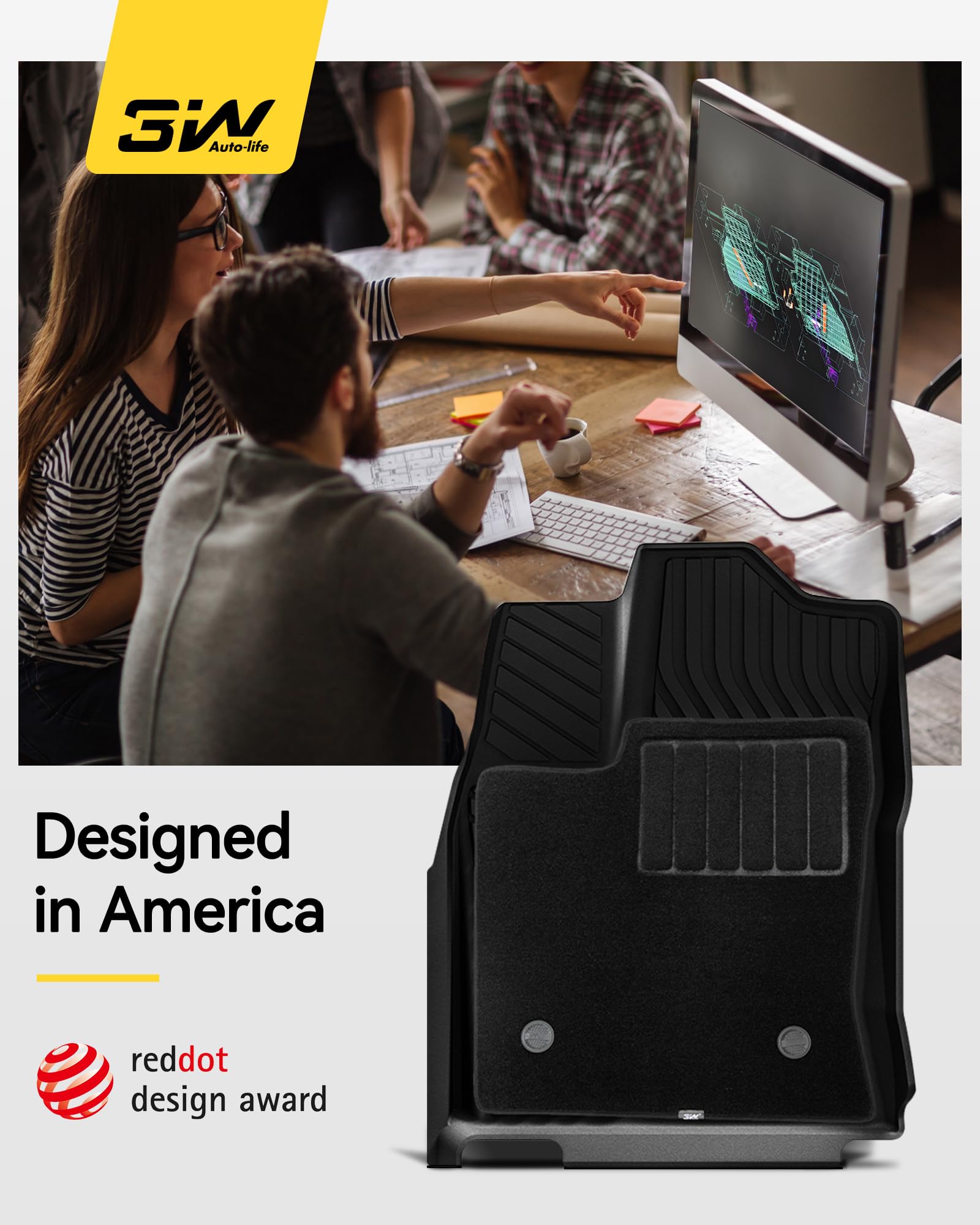 3W Floor Mats & Front Carpets Fit 2022-2025 Toyota Tundra (Only For Crewmax Cab), Custom Fit All-Weather Tpe Front & Rear Row Fl