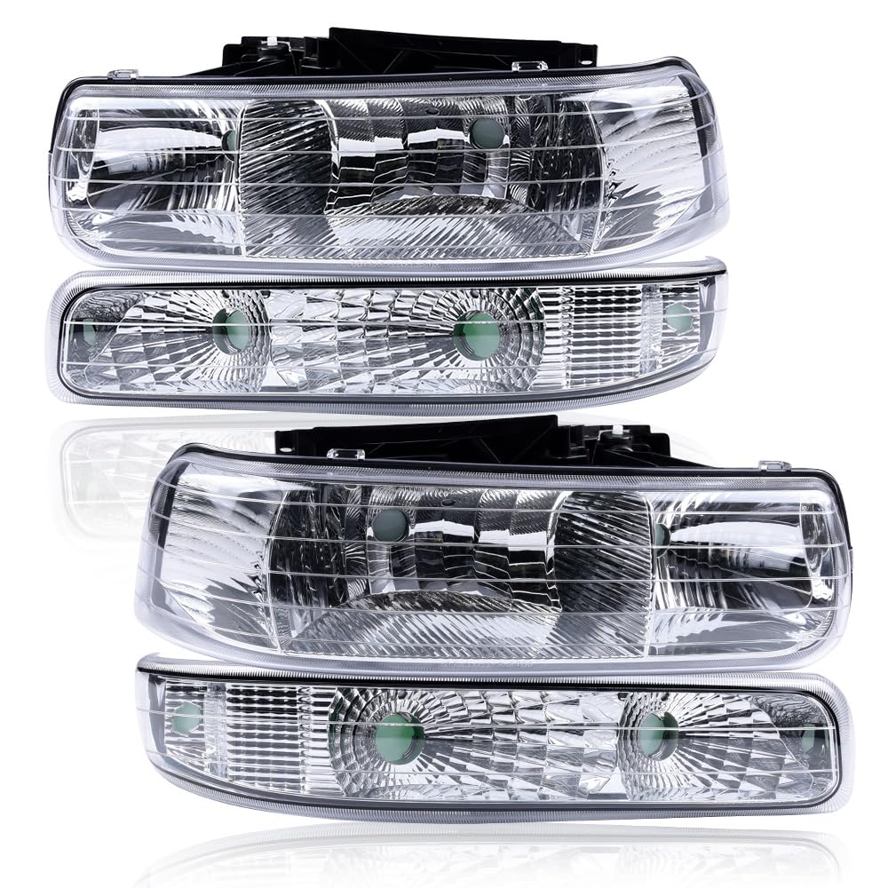 GRAND ORANGE Headlights Assembly w/o Buib Compatible with Chevy Silverado 1500 2500 1999-2002, Fit Chevy Suburban Tahoe 2000-200