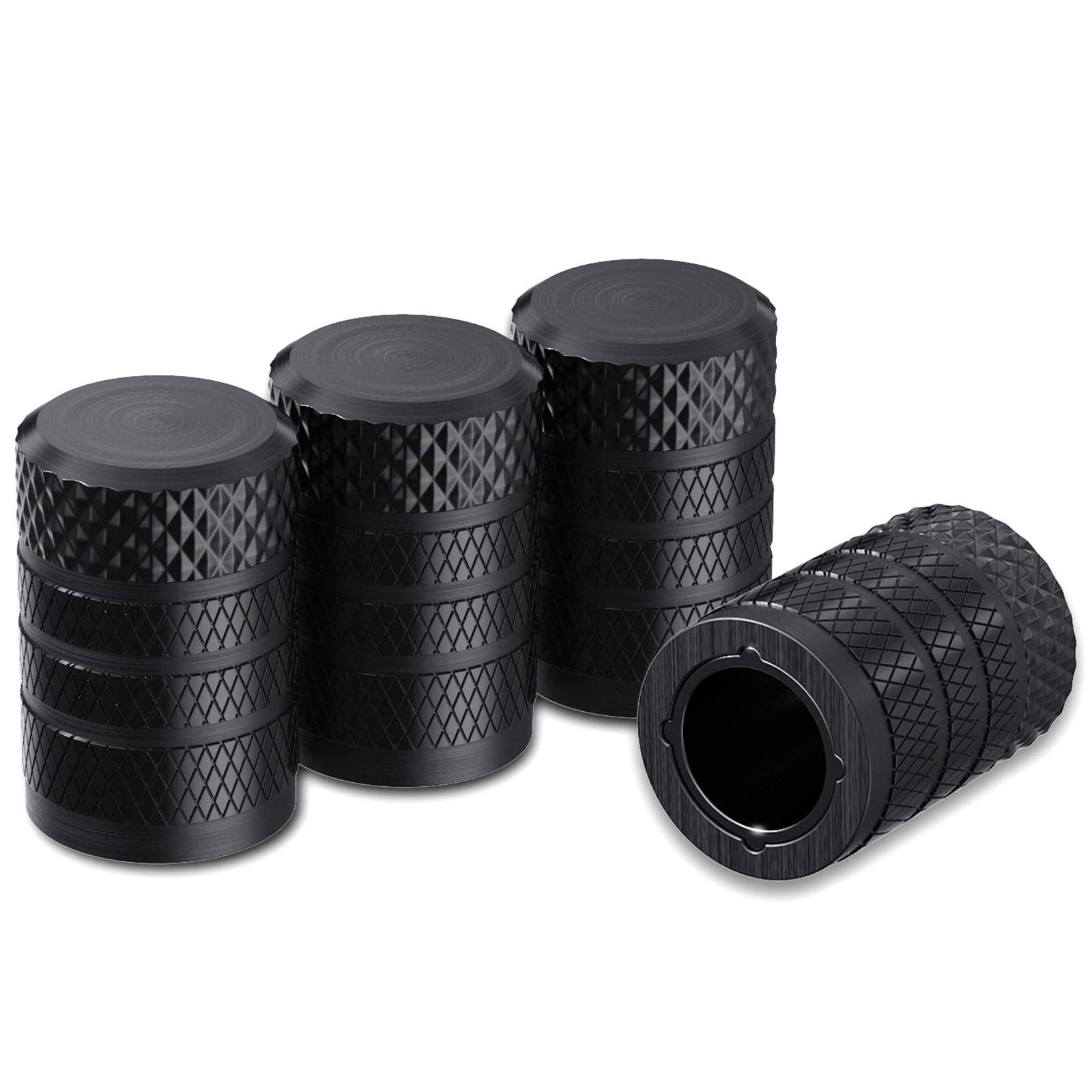 Ckauto Tire Valve Stem Caps, Black, 4 Pcs/Pack, Anodized Aluminum Tire Valve Cap Set, Corrosion Resistant, Universal Stem Covers