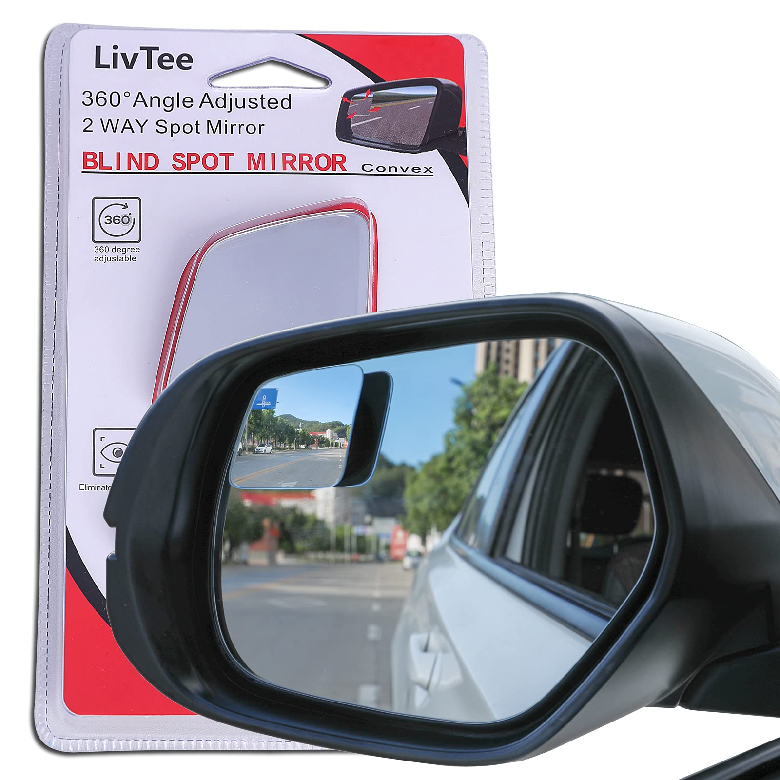 Livtee Blind Spot Mirror,Rhombus Shaped Hd Glass Frameless Convex Rear View Mirror With Wide Angle Adjustable Stick For Cars Suv