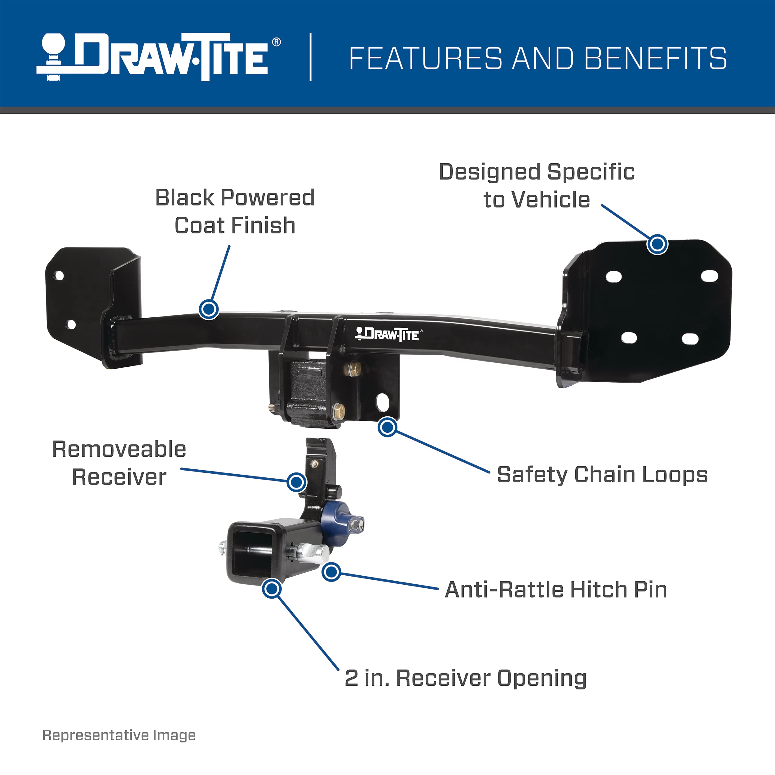 Draw-Tite Hidden Hitch 76920, Completely Hidden Trailer Hitch, 2 In. Removable Receiver, Black, Compatible With 2018 - 2022 Volv