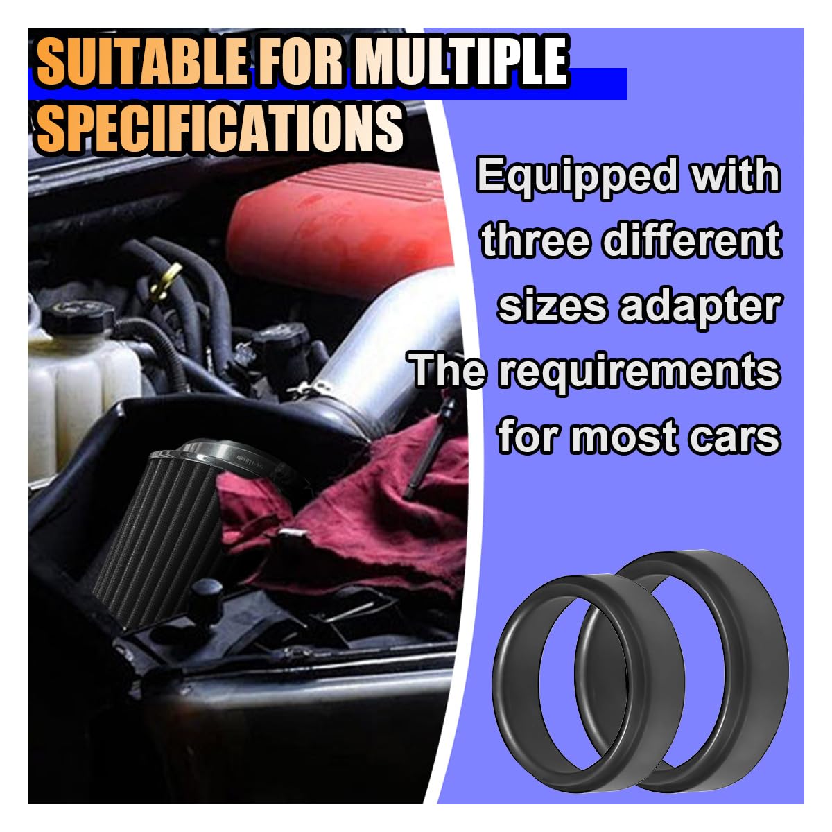 Universal Clamp-On Air Intake Filter, High Flow Closed-Top Cool Air Filter Cleaner, 76 89 102Mm Performance Round Tapered Cone A