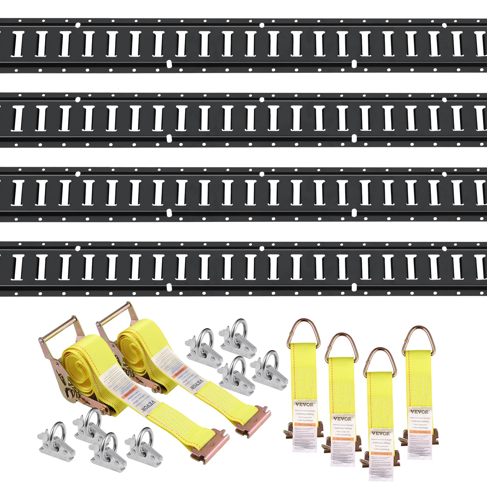 VEVOR 5ft E Track Tie-Down Rail Kit, 18PCS 5 E-Tracks Set Includes 4 Steel Rails & 8 O-Ring Anchors & 4 Tie-Offs with D-Ring & 
