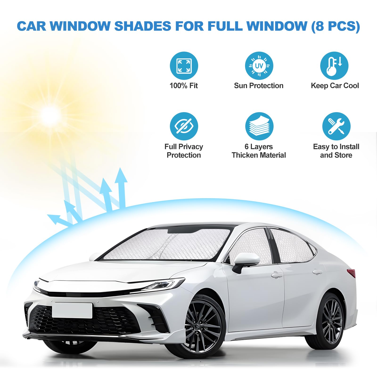 XCBYT 2017-2023 Camry Window Shades | 6 Layers Thickened Car Window Covers | 2 in 1 Car Full Window Privacy Curtains | 100% Blac