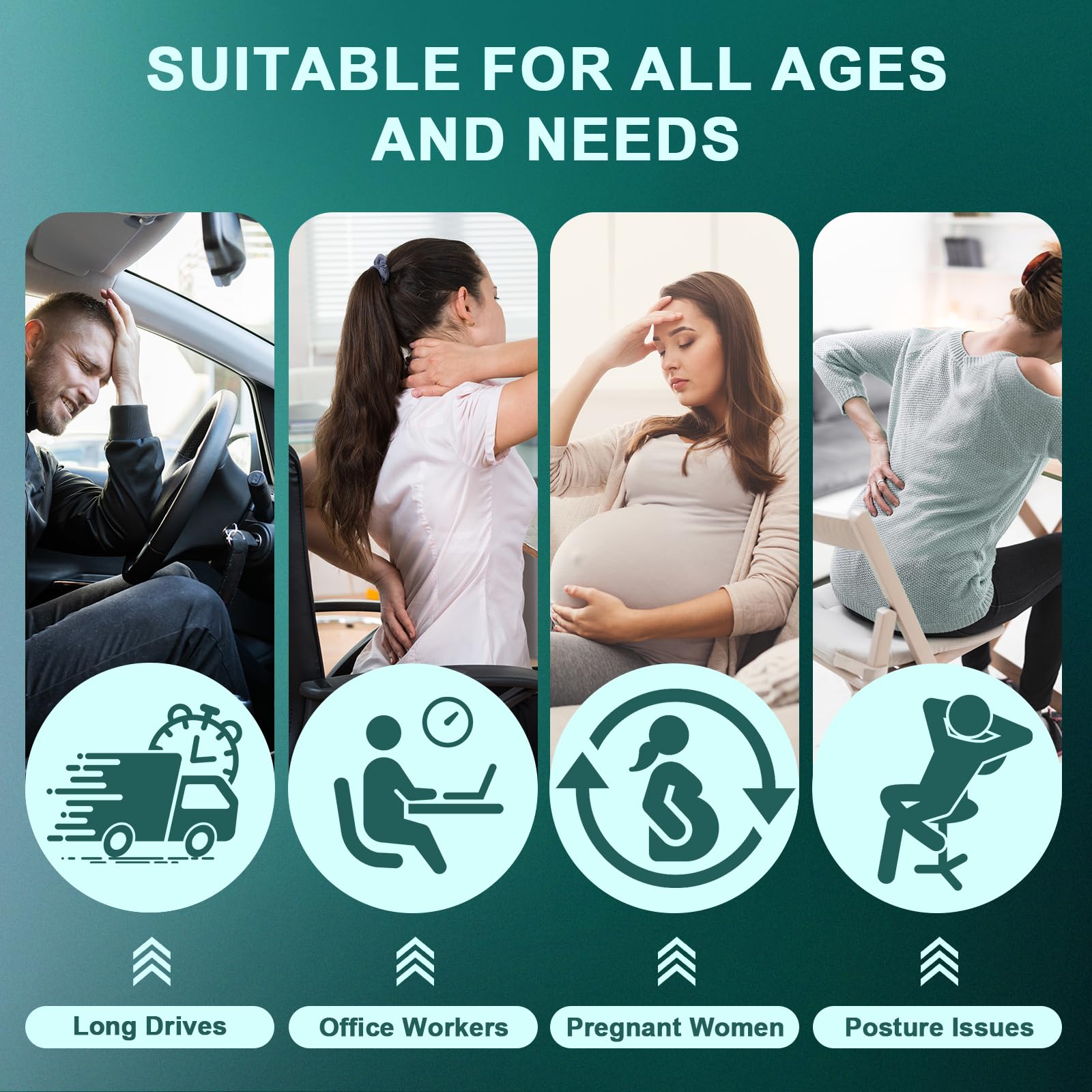 SKYJDM Car Seat Cushion with Back Support Set, Memory Foam Car Cushion with Lumbar Support Pillow, Non Slip Seat Cushion Ergonom