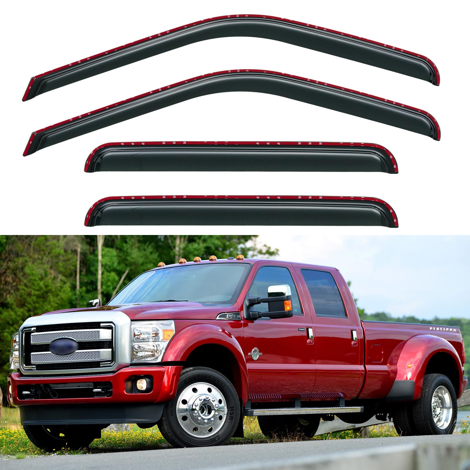 In-Channel Window Visors Rain Guards For 1999-2016 Ford F250 F350 F450 F550 Super Duty, Side Window Vent Wind Deflectors Visors