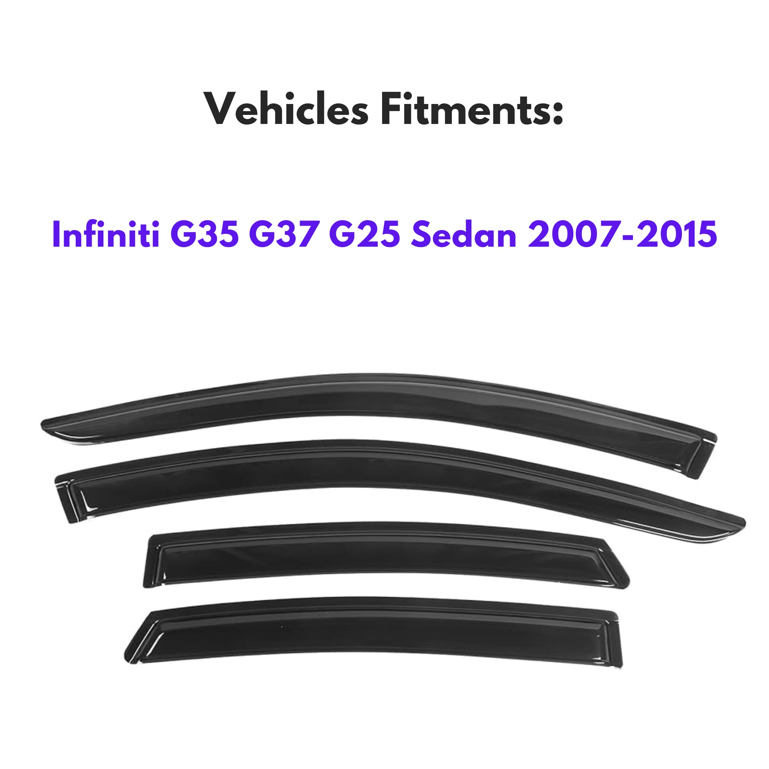 Ig Window Visor For Infiniti G35 G37 G25 Q40 2007-2015, Rain Guard Tape-On Durable Sun Wind Side Vent Window Deflector Mugen Sty
