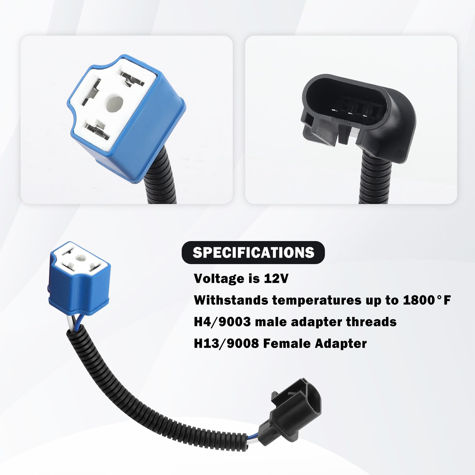 2Pcs 7 Inch Led Headlight Connector Pigtail,H13 To H4 Adapter Headlight Socket,Heat Resistant Headlight Wiring Harness Compatible With Jeep Wrangler Jk Tj Car Accessories