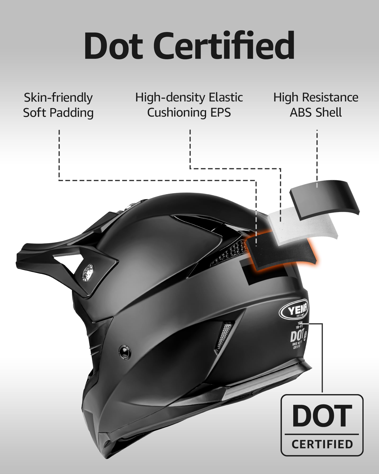 Yema Adults Dirt Bike Helmets, Ventilated Motocross Atv Dirtbike Offroad Bmx Mx Helmets, Dot Approved Motorcycle Helmets For Fou