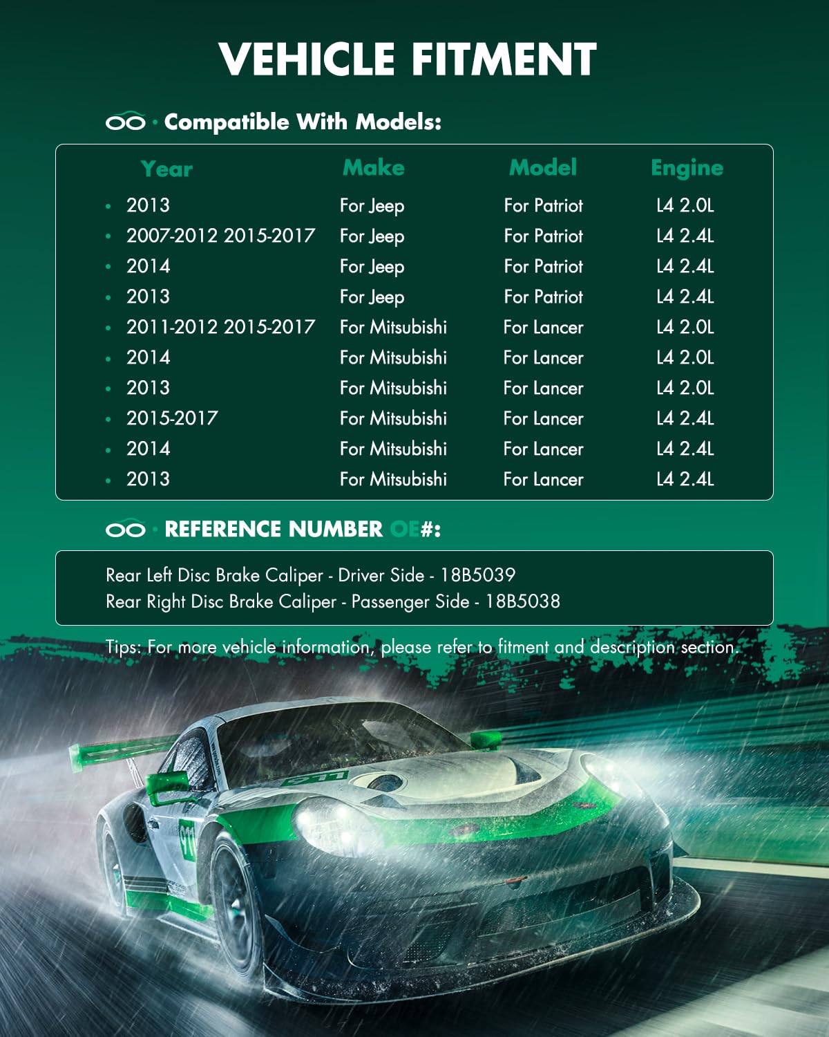 Scitoo Rear Brake Calipers With Bracket 18B5039 18B5038 Compatible For Chrysler 0/Sebring, For Dodge Avenger/Caliber, For Jeep C