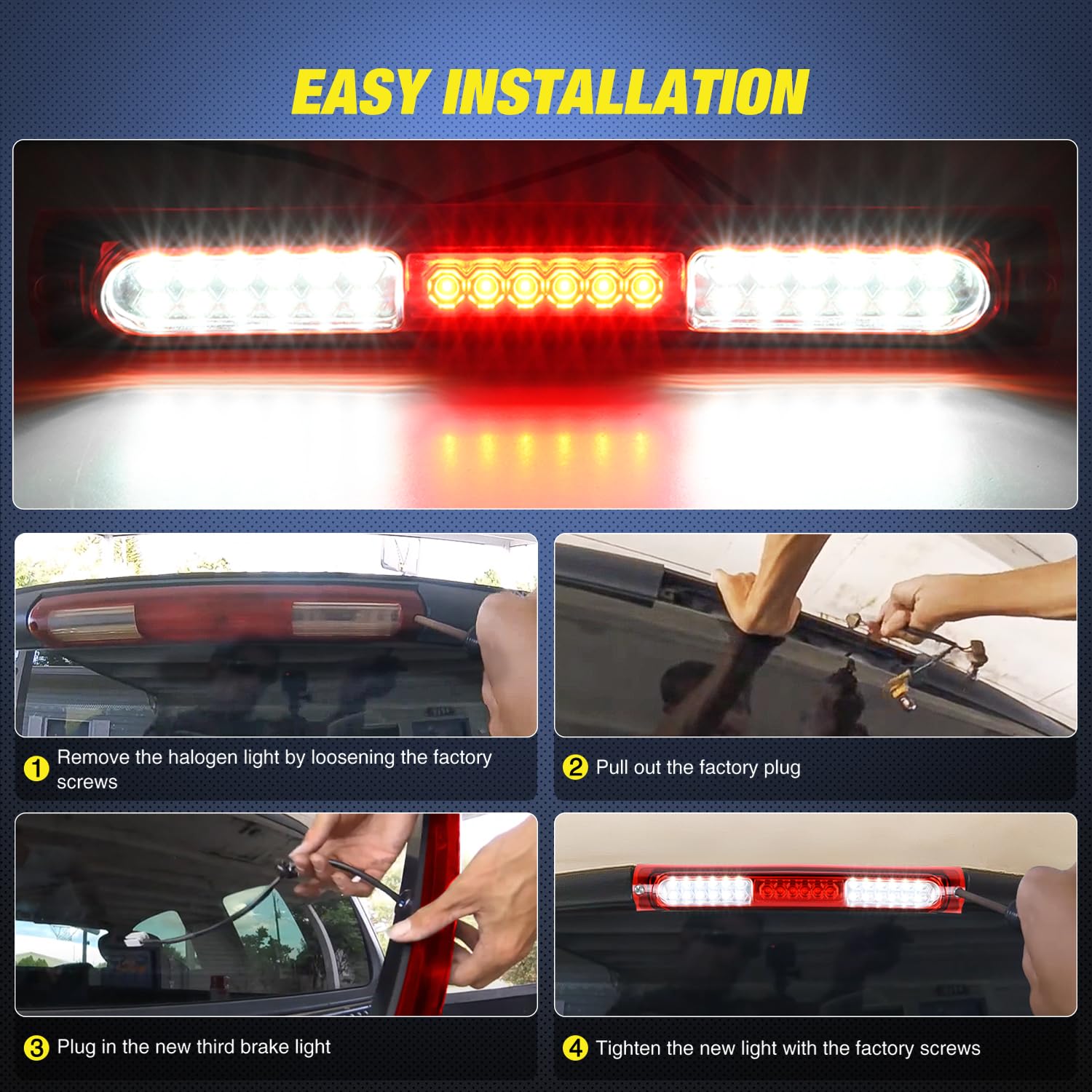 Nilight Third Brake Light for Ford F150 1997-2003, Red Lens, Model NA927, High Mount Cargo/Reverse Lamp
