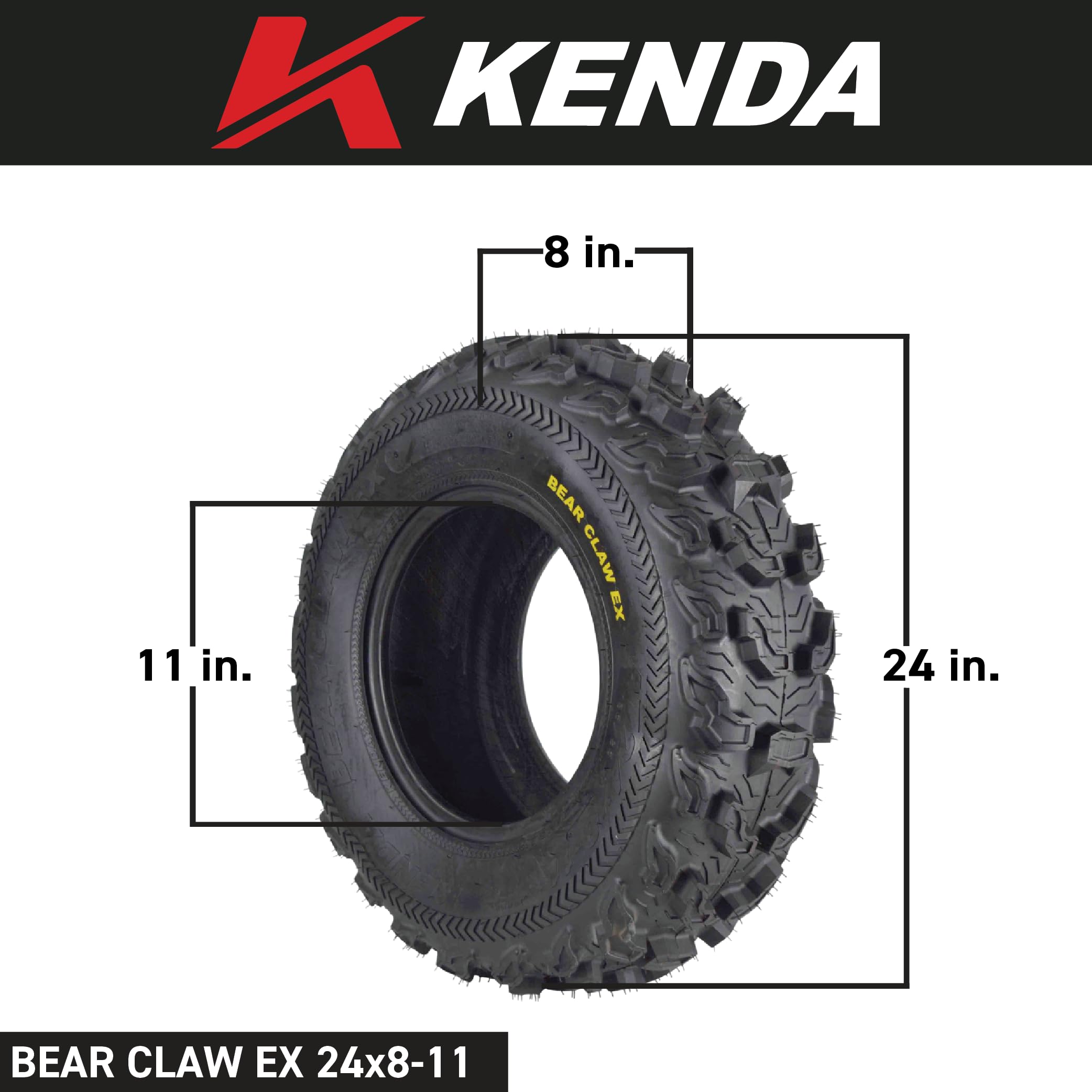 Kenda Bearclaw Ex K573-24X8-11 Front & 24X10-11 Rear Tires For All Terrain (Atv), Utv, And Side By Side (Sxs) Vehicles - 6-Ply -