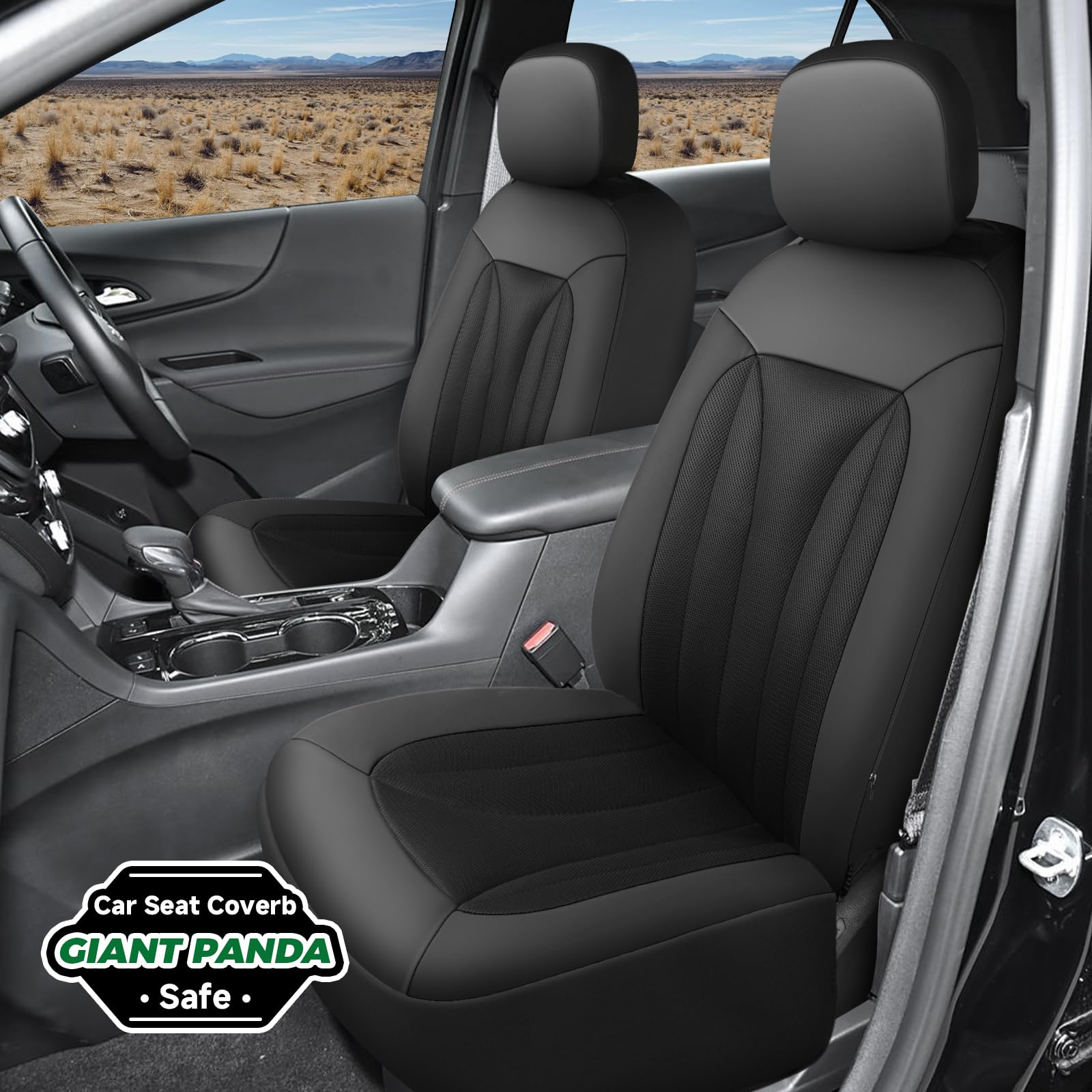 Giant Panda Fit Silverado 1500 2500 3500 Colorado Front Car Seat Cover, 3D Air Mesh Breathable Seat Protector, Black(2-Pack