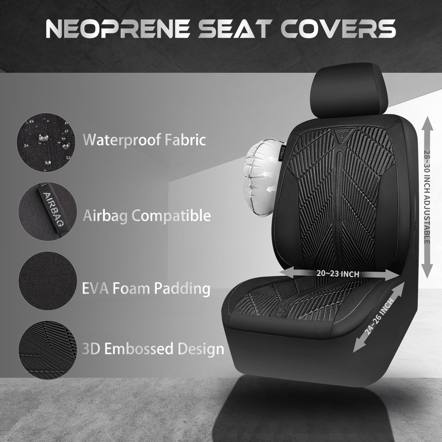 Car Pass Waterproof Seat Covers Full Set,Neoprene Wetsuit, All-Weather Non-Slip Durable, Universal Fit For Suv, Sedans, Trucks,
