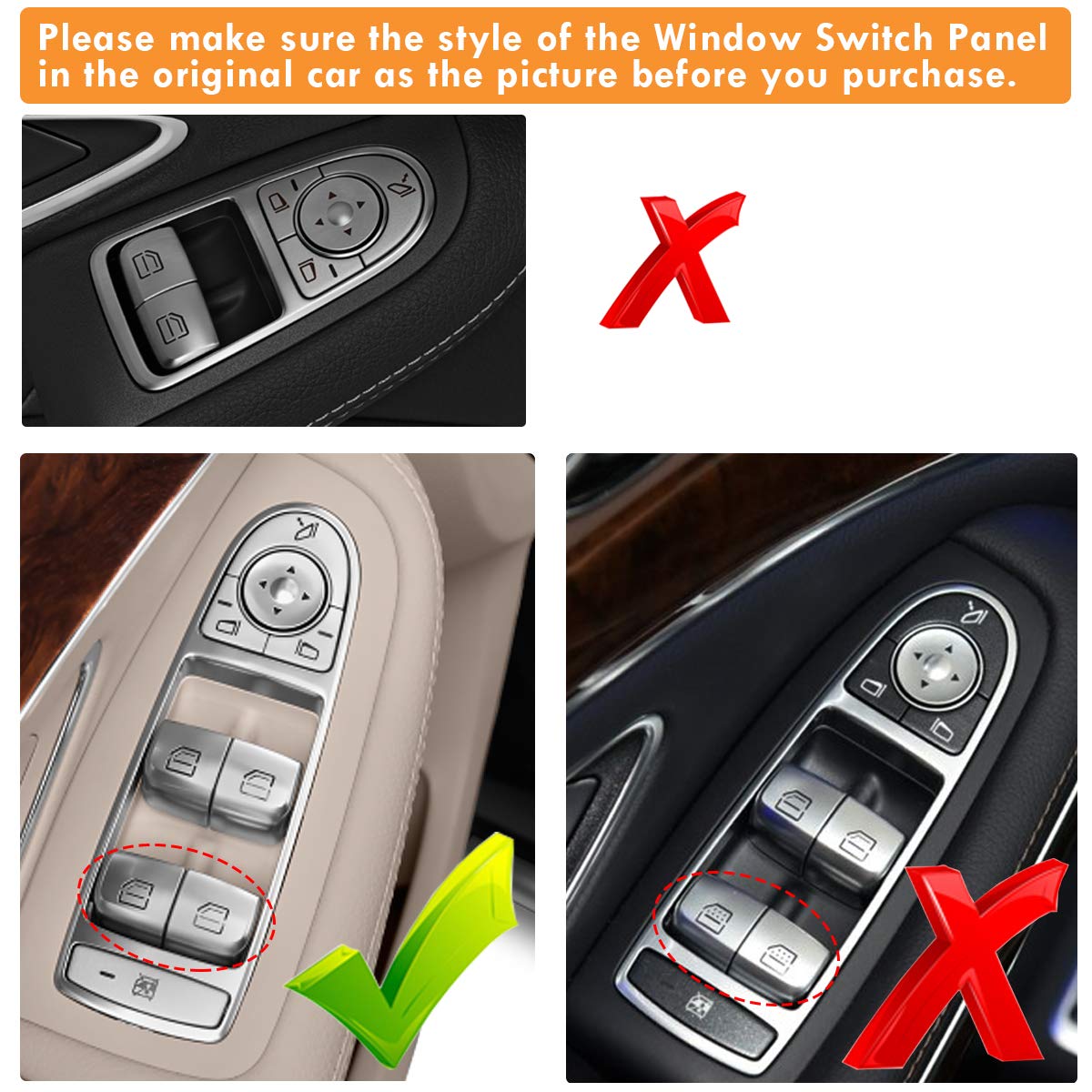 Moonlinks Window Switch Button Covers For Mercedes Benz C E Glc Class, Front Right Window Switch Repair Button Caps(1 Pcs,Fits Mercedes Benz W205 C Class 2015-2021 W253 Glc Class 2016-2022)