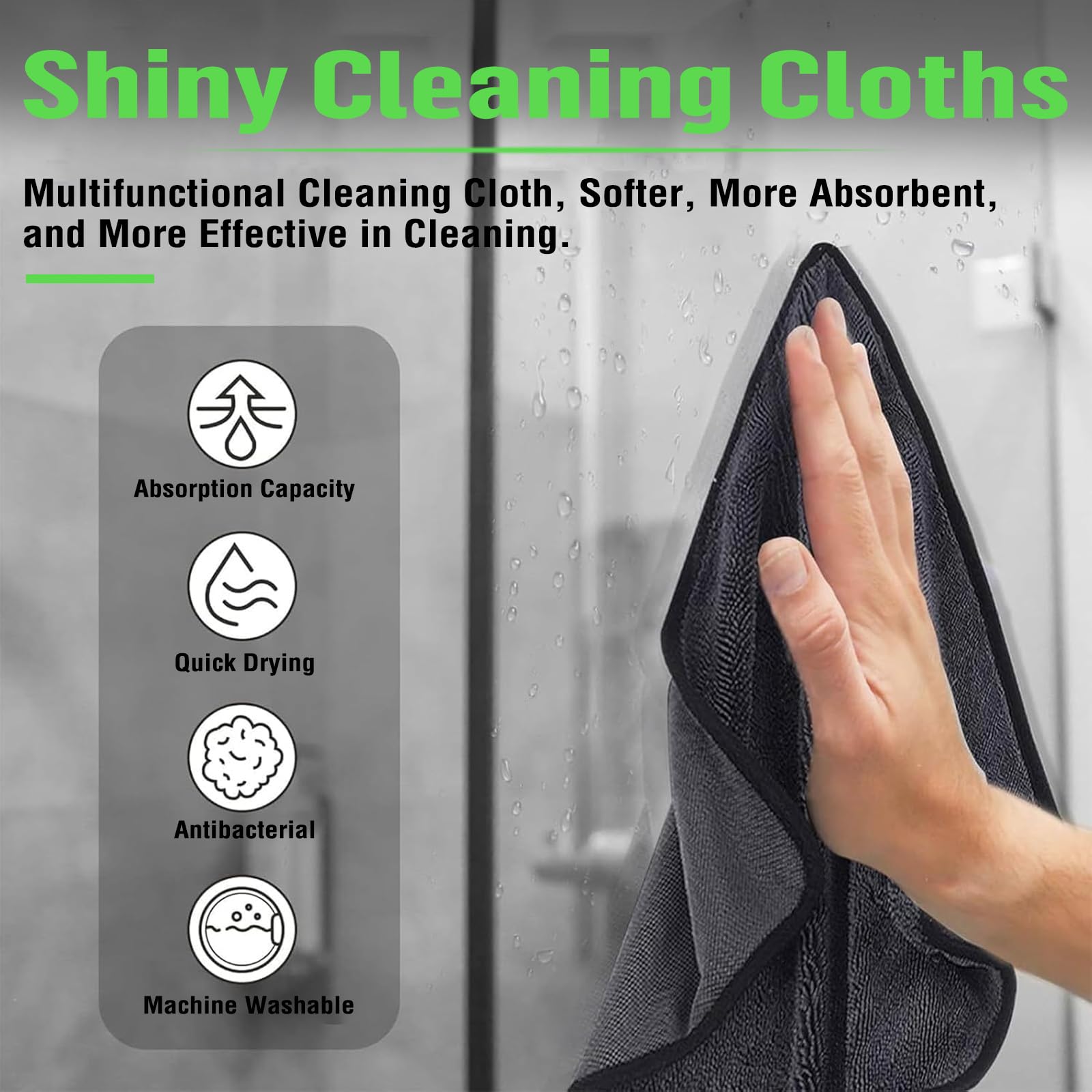 Deedlite Shiny Bath Wipes Shower Cleaning Cloths, Premium Car Drying Towel | Ultra Absorbent Twisted-Loop Design| Microfiber Tow
