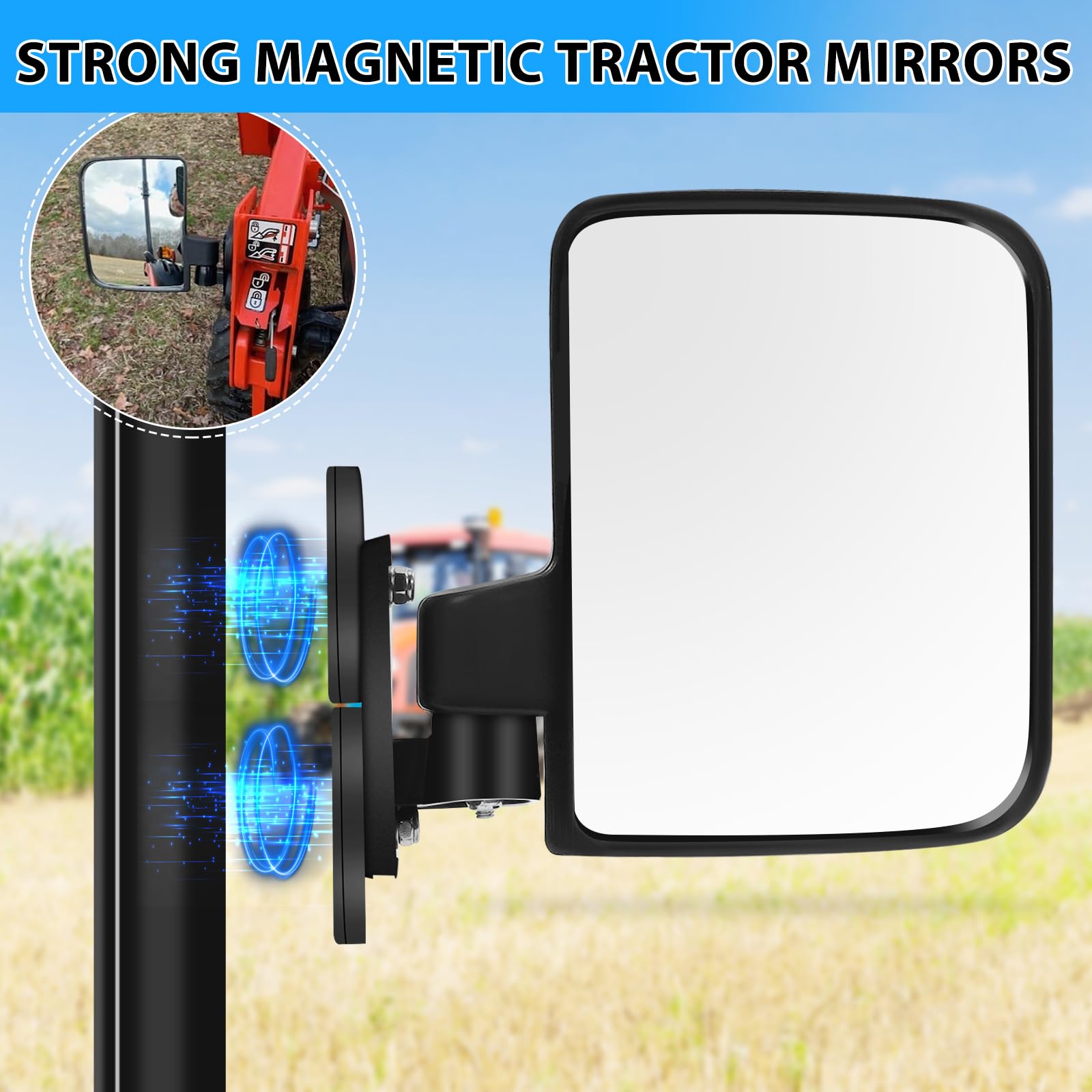 Unviersal Magnetic Tractor Mirrors,Tewgug Strong Magnetic Side Mirrors for Tractor Forklift Dozer Lawn mower Golf Cart Compatibl