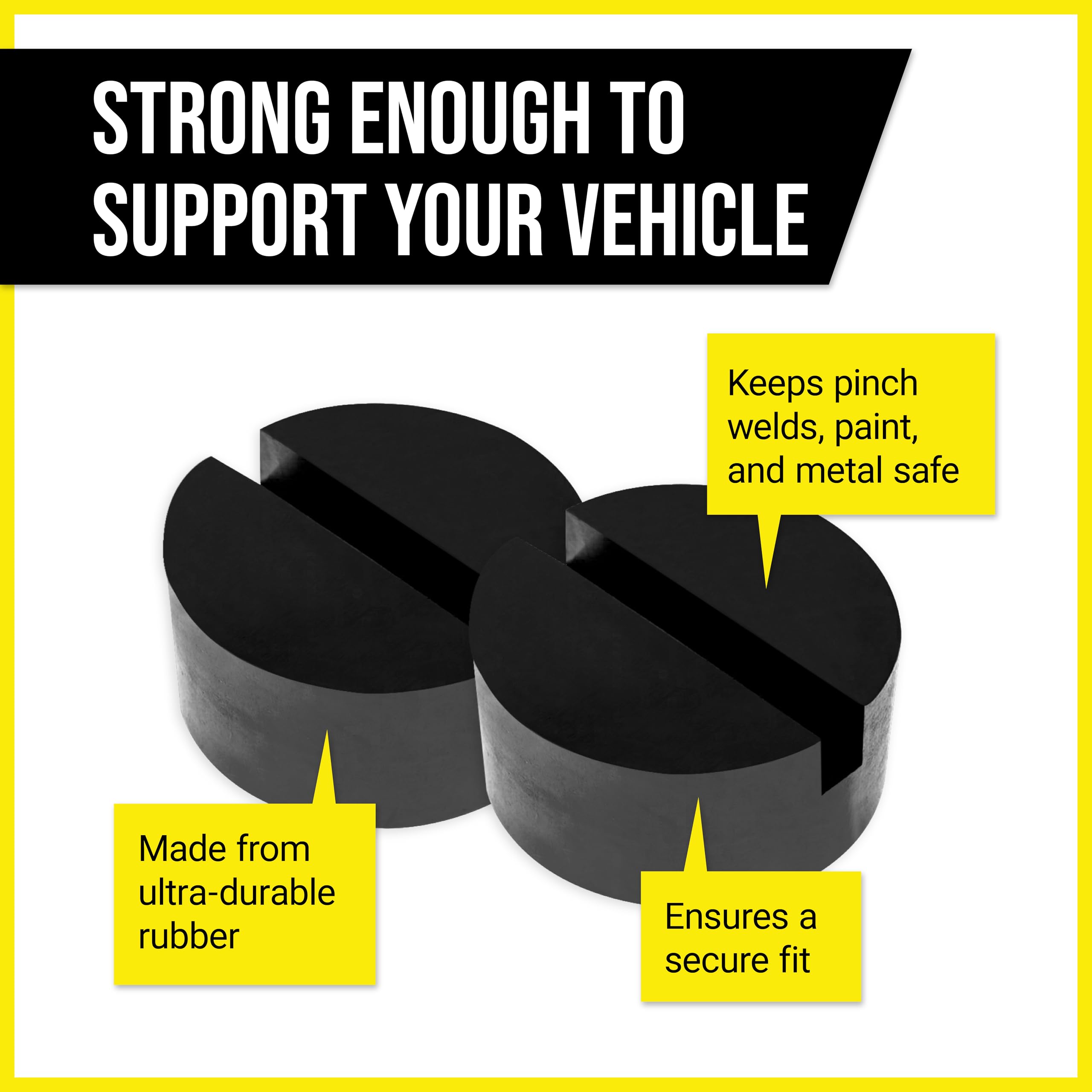 Mission Automotive 2-Pack Of Rubber Jack Pads (Slotted Pucks) - Universal, Standard-Size Adapter - Frame Rail Protector Puck/Pad