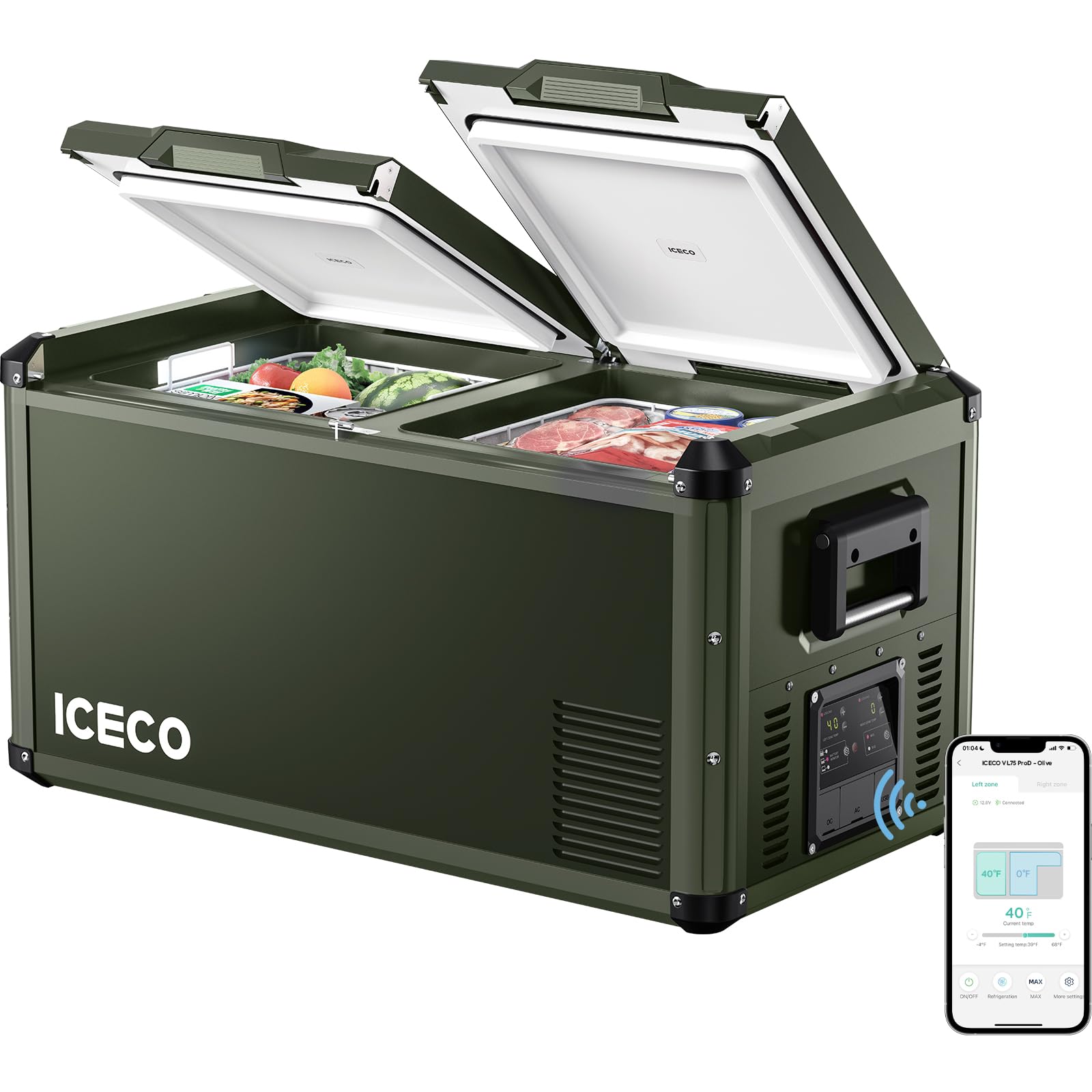 Iceco Vl75 Prod 12V Refrigerator, Portable Freezer Fridge With Ac/Dc, 75L Dual Zone Car Fridge Powered By Secop, 0? To 50?, Elec