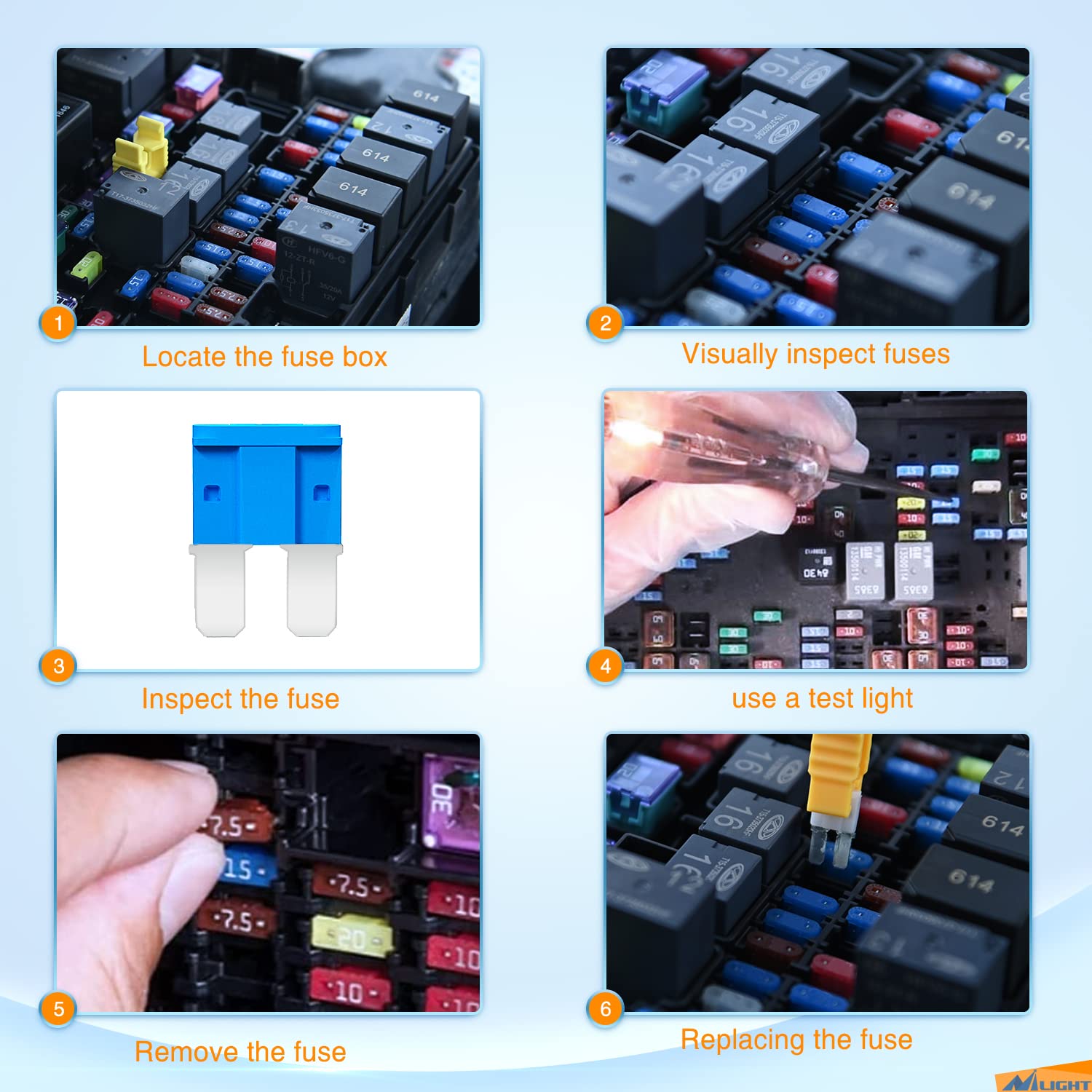 Nilight 105Pcs Micro2 Fuse Atr Apt Car Blade Fuses Assortment Kit Micro 2 Car Fuses Replacement 5A 7.5A 10A 15A 20A 25A 30A Auto