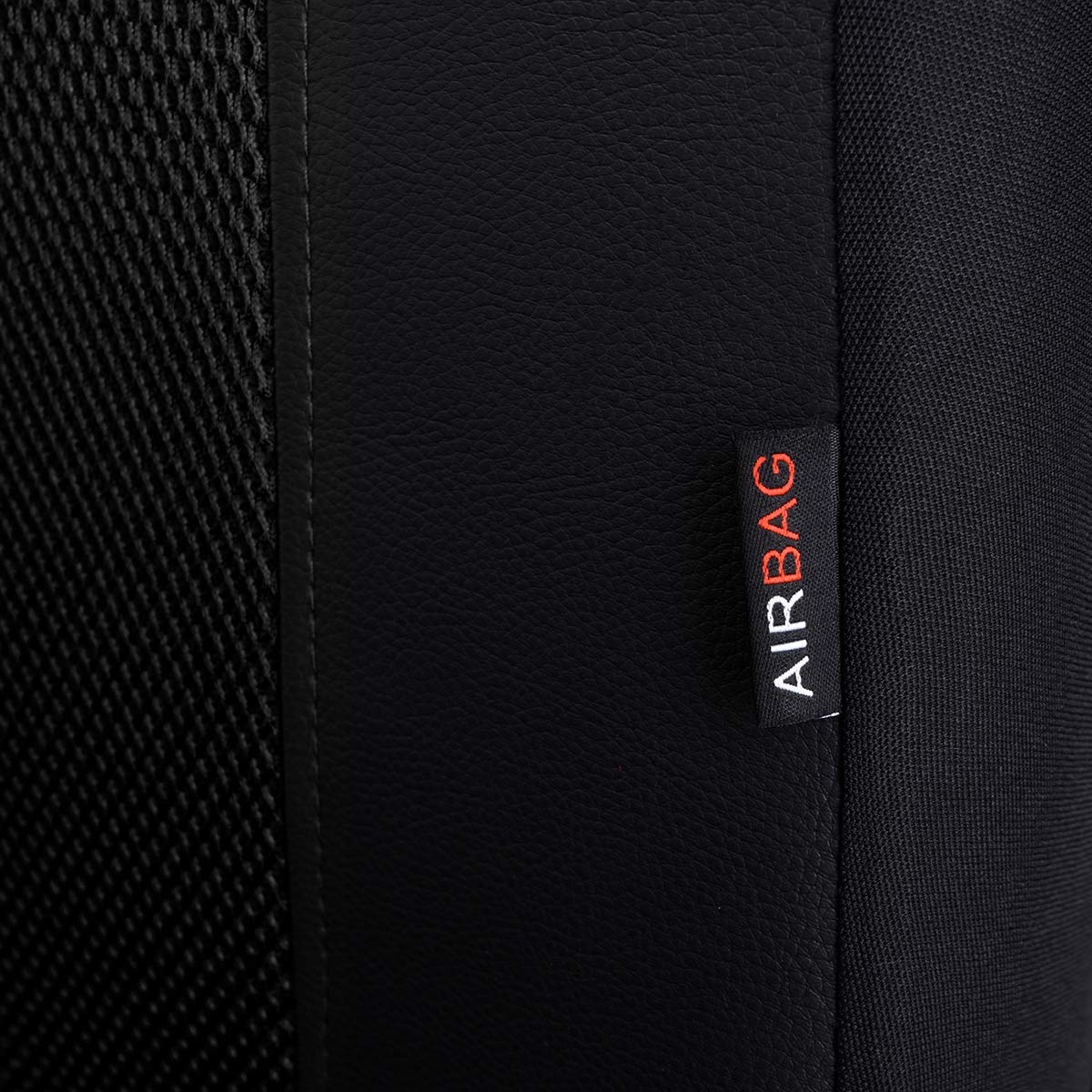 Flying Banner Car Seat Covers Full Set Faux Leather Air Mesh Breathable Man Lady Airbag Compatible Rear Bench Split 40/60 50/50 60/40 Truck Pick Up (Full Set - Low Back, Black Black)