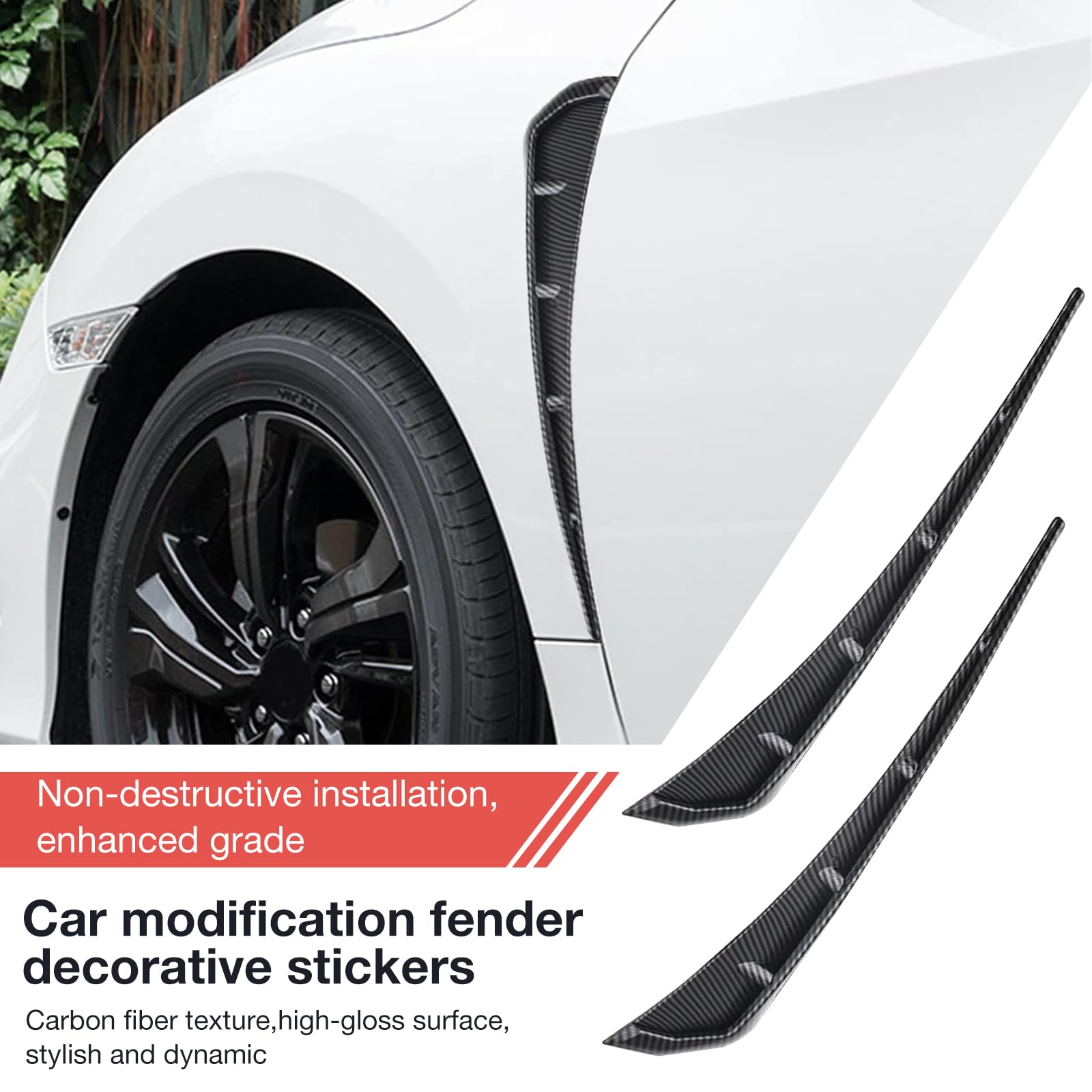 ZBGUN 2 PCS Car Fender Side Vents, ABS Carbon Fiber Spoiler, Fender Decorative Stickers,Air Flow Intake Hole Grille,Compatible w