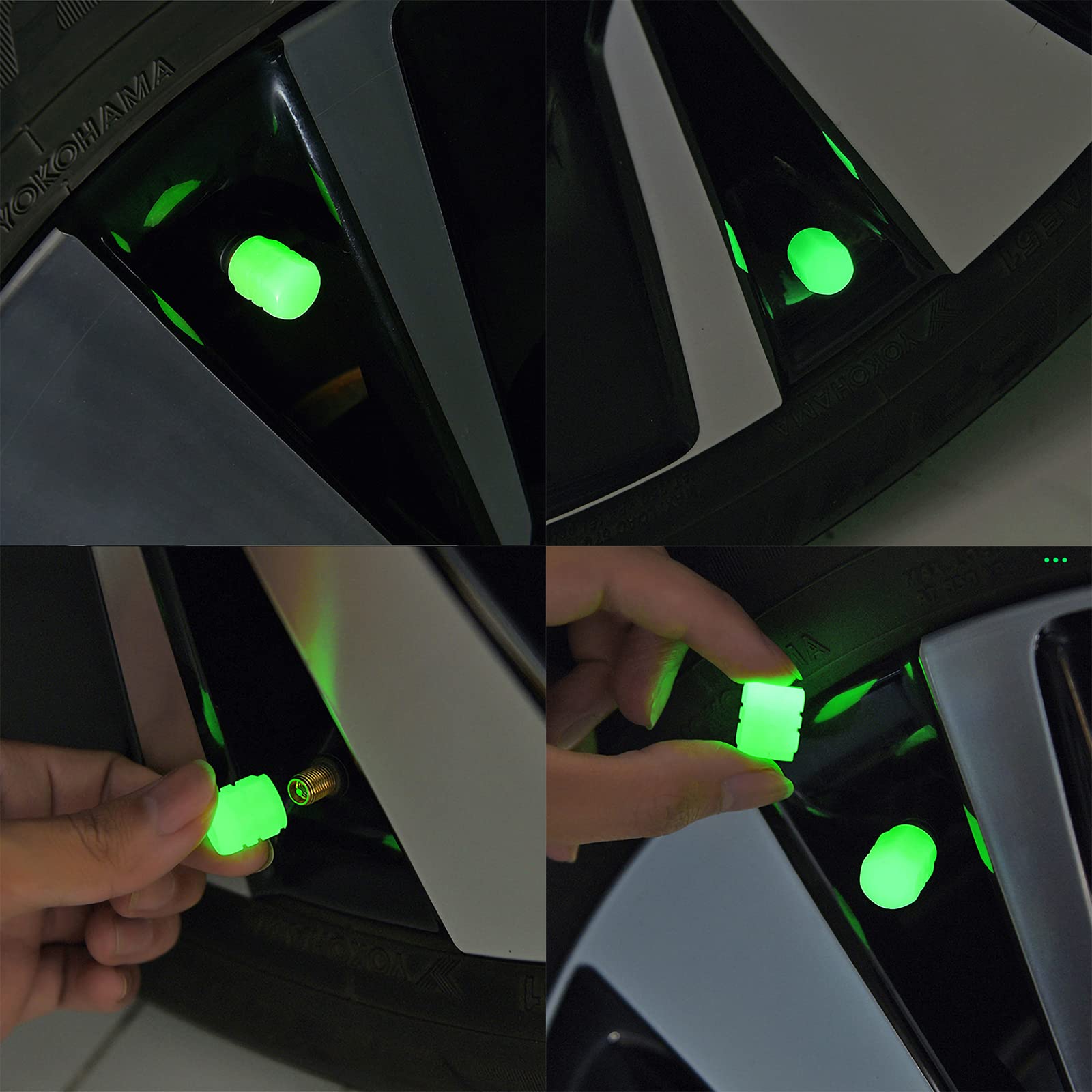 QIZATAH 20 PCS Fluorescent Tire Valve Stem Caps - Glow in The Dark Wheel Air Valve Covers for Universal Vehicles - Luminous Car