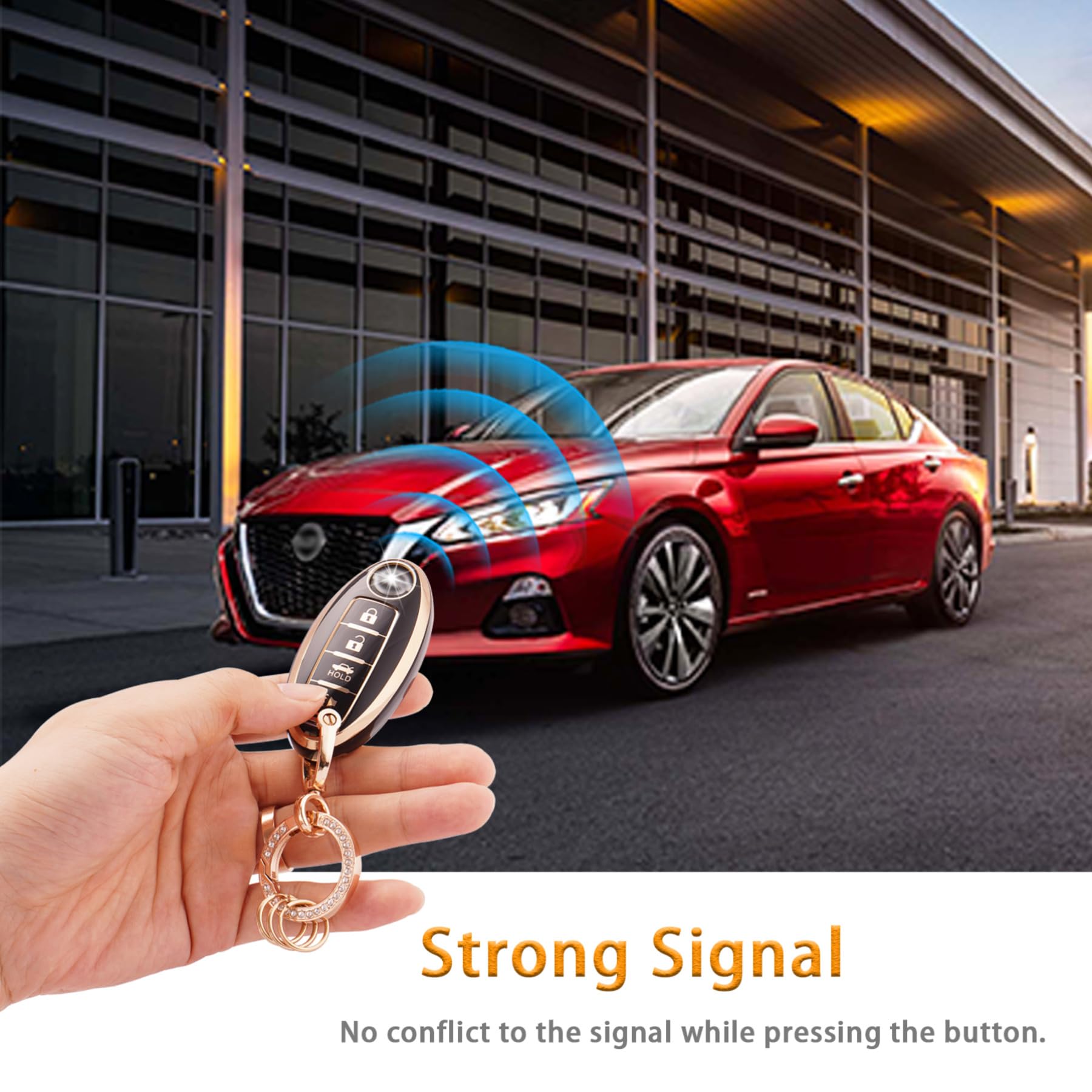 EKALA for Nissan Key Fob Cover Soft TPU Key Shells with Bling Keychain Fit for Nissan Altima Armada Maxima Sentra Rogue Pathfind