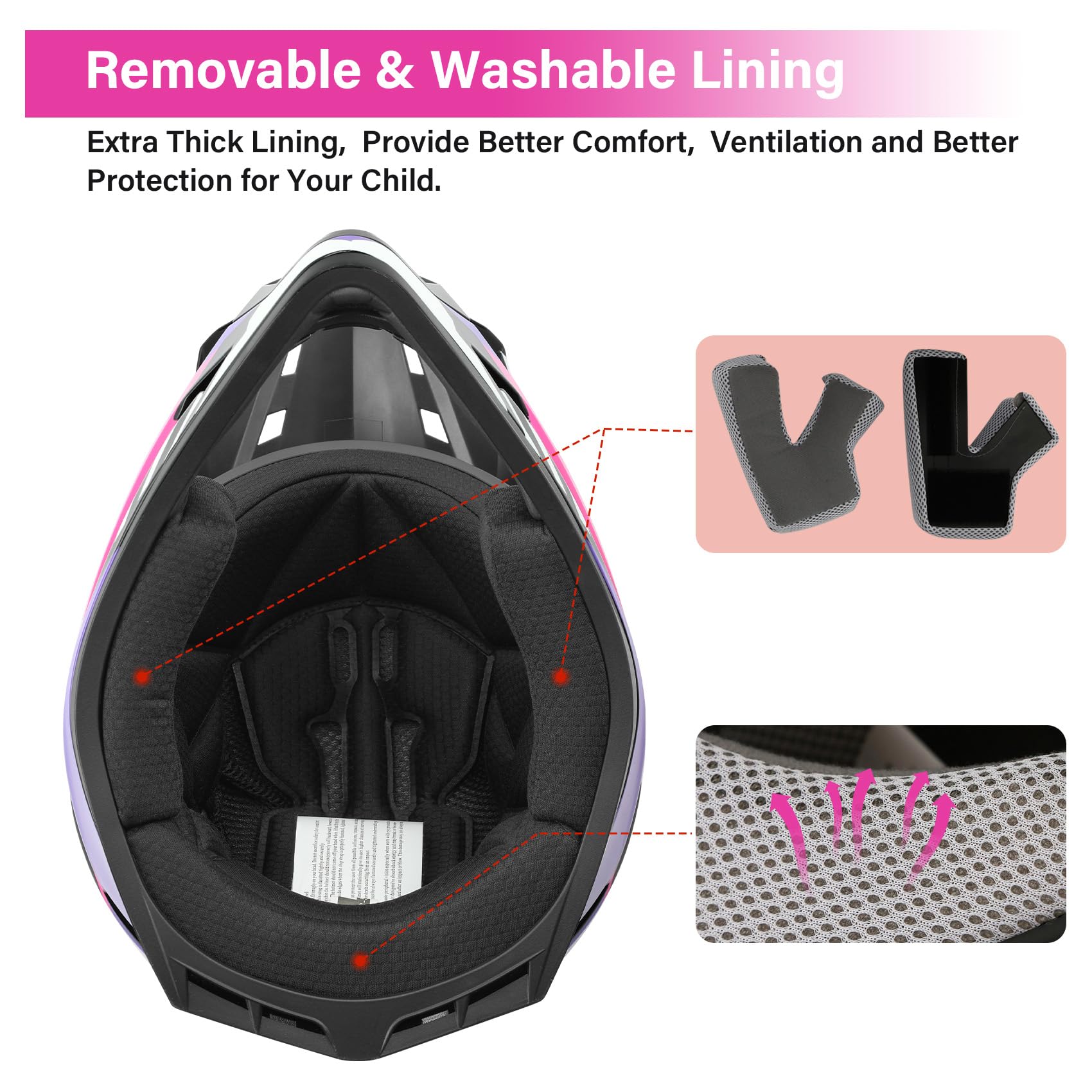 Xfmt Dot Youth Kids Motocross Offroad Street Dirt Bike Helmet Motorcycle Atv Full Face Helmet With Goggles Gloves, Rose Red X-La