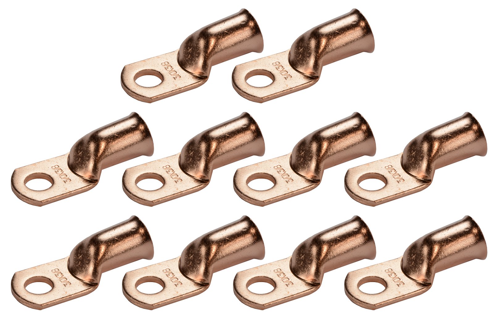 Temco 10 Pack Bare Copper Welding Battery Cable Ends, Lugs Terminal 3/0 Awg 3/8'' Hole (6 Awg To 1/0 Awg Options Available)