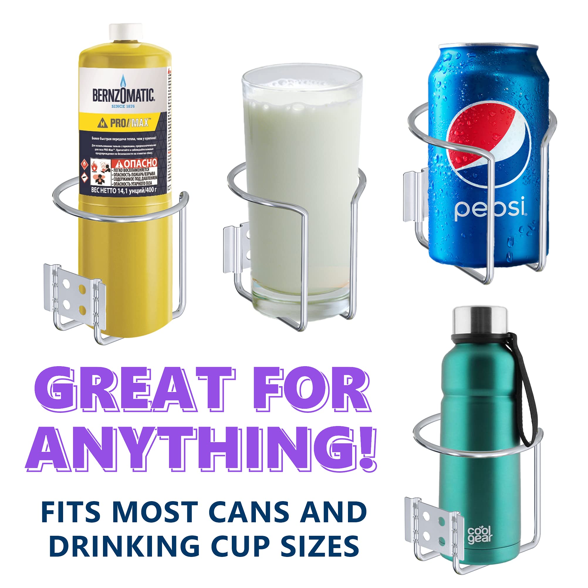 Skywin Wall Mounted Cup Holder - 2 Pack Boat Cup Holder For Yacht, Truck, Car And Rv Installs On Walls And Railings - Wall Rv Cup Holder Fits Drink Cans, Bottles And Cups (Screw Mount)