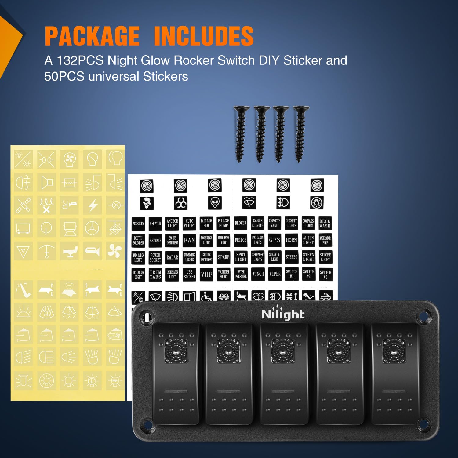 Nilight 5 Gang Rocker Switch Panel With Purple Led Light 5 Pin On Off Pre-Wired Rocker Switch Aluminum Panel Toggle Switch Panel