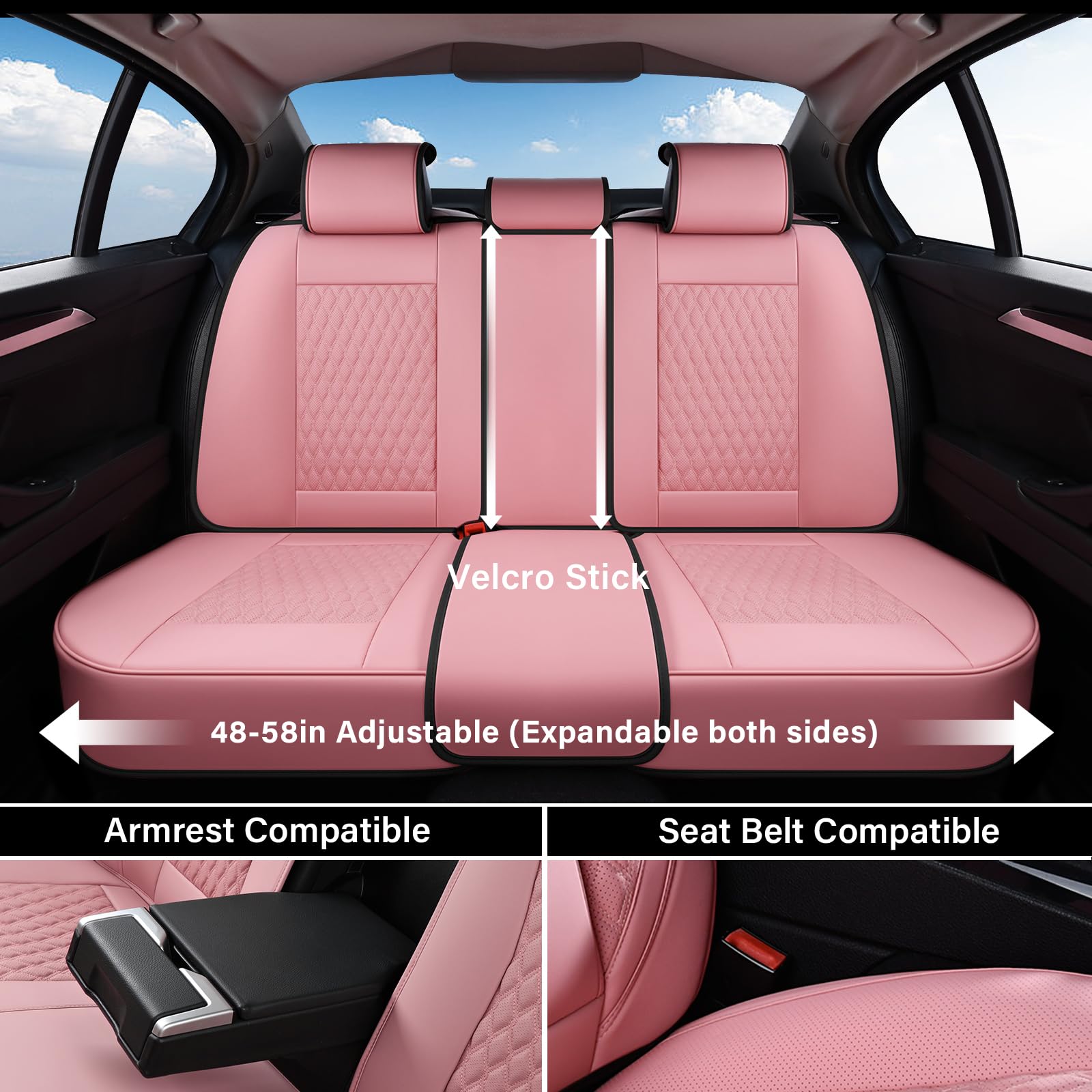 Coverado Seat Covers Full Set, Pink Car Seat Covers, Waterproof Car Seat Cover with Lumbar Support, Leather Car Seat Cushion Pro
