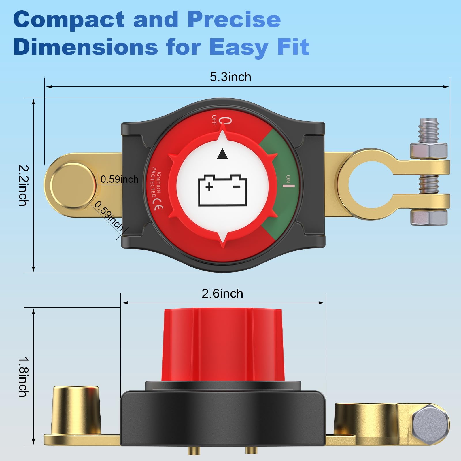 Ktrovnn Battery Disconnect Switch, Car Battery Disconnect Switch 12V-48V, 3Rd Generation Top Post Battery Disconnect Switch Heav