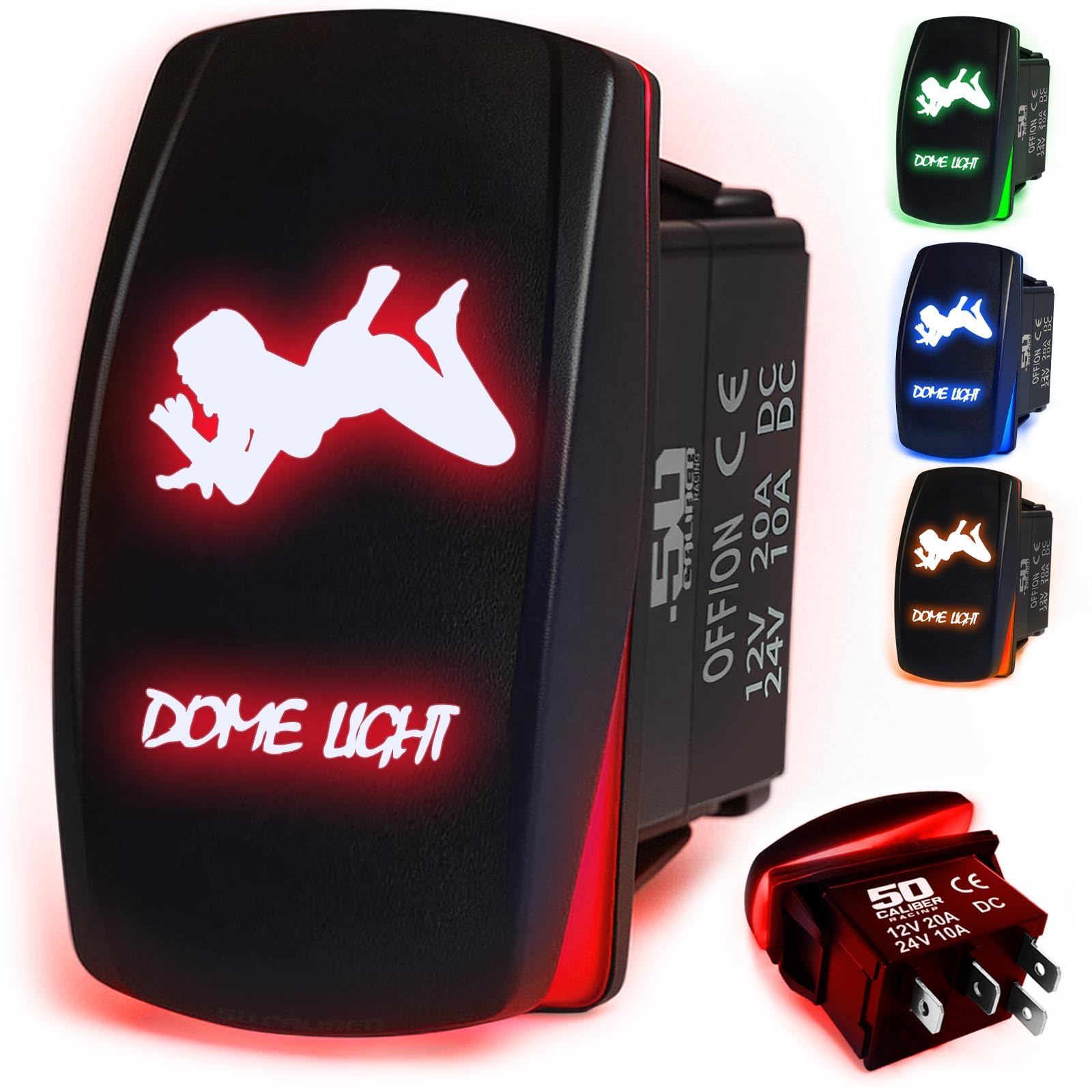 50 Caliber Racing Automotive Rocker Switch 12V 20A On/Off Led Red Backlit Dome Light Girl - Water Proof Utv, Auto, Boat (Red 536