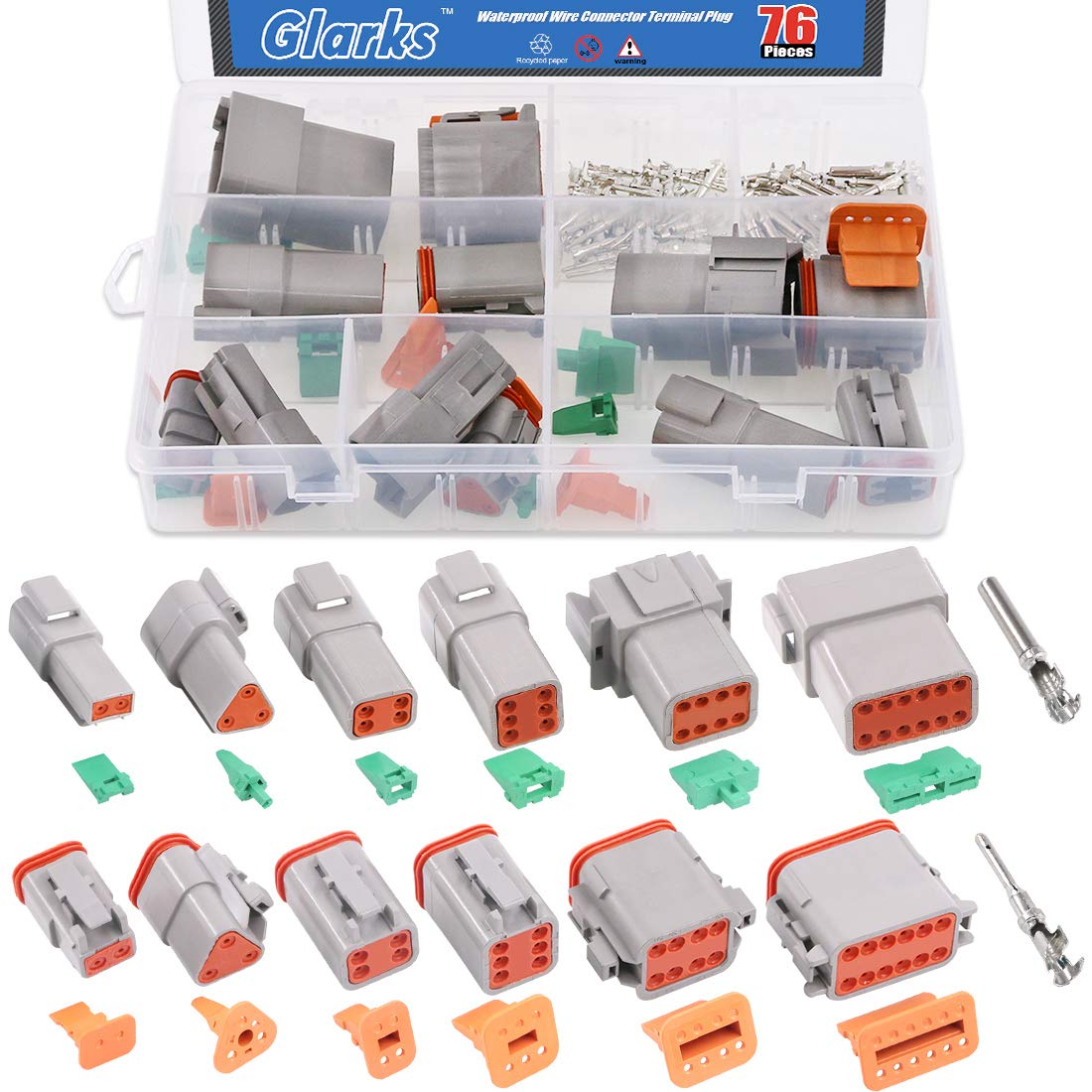 Glarks 6 Sets 2 3 4 6 8 12 Pin Sealed Gray Male and Female Auto Waterproof Electrical Wire Connector Plug 22-16AWG Connector for