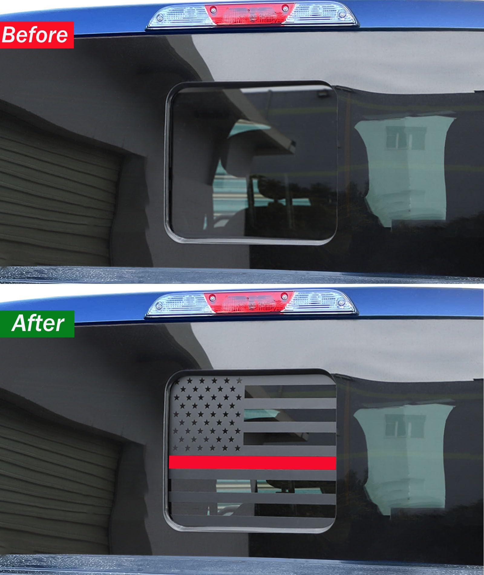 Zxiaochun Rear Middle Window American Flag Decal For Ford F150 F250 F350 2015-2022 2023 2024 Back Center Sliding Window Glass Usa Flag Vinyl Sticker(Thin Red Line)