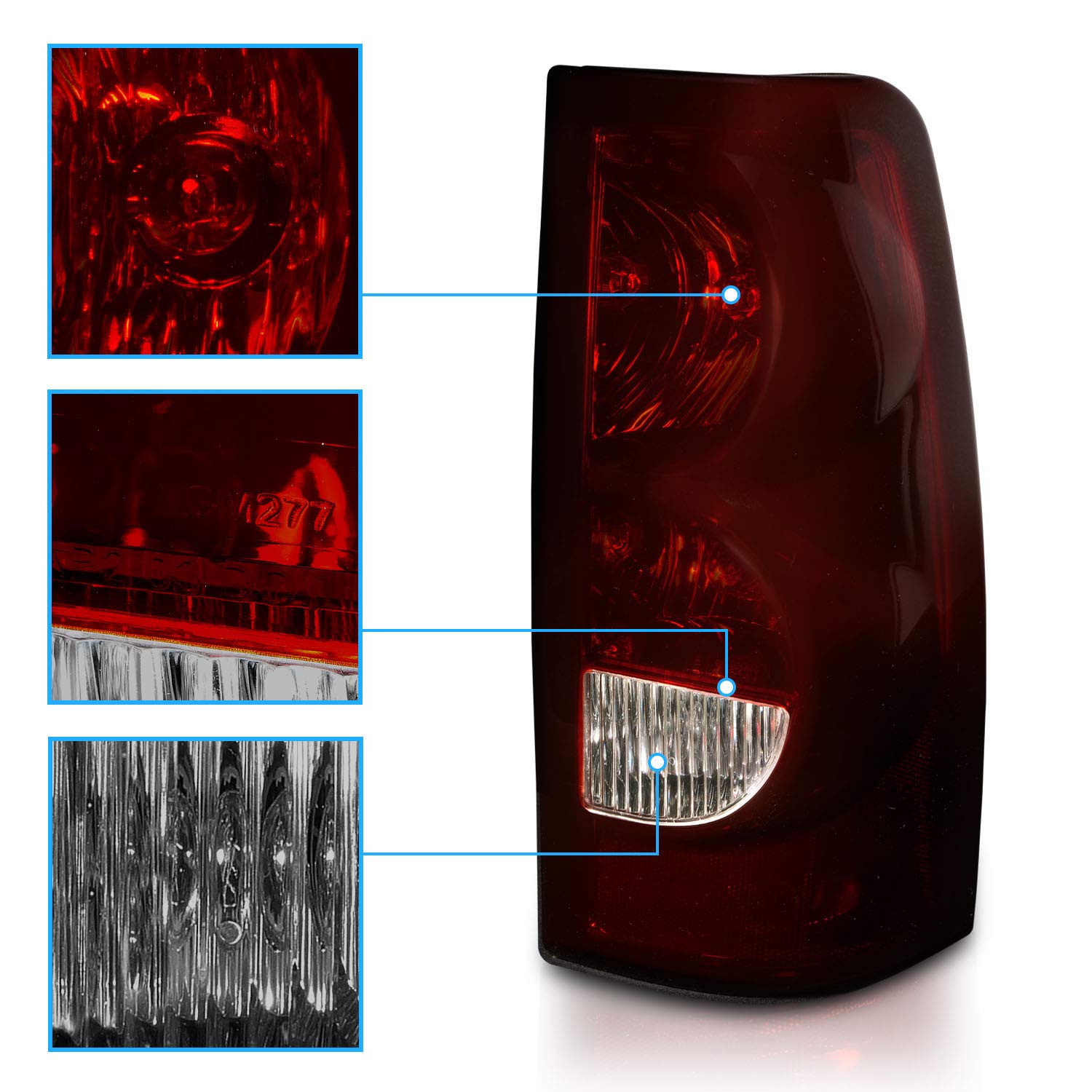 Amerilite For 1999-2002 Chevy Silverado / 99-06 Gmc Sierra Pickup Oe Dark Red Replacement Tail Lights Pair - Passenger & Driver
