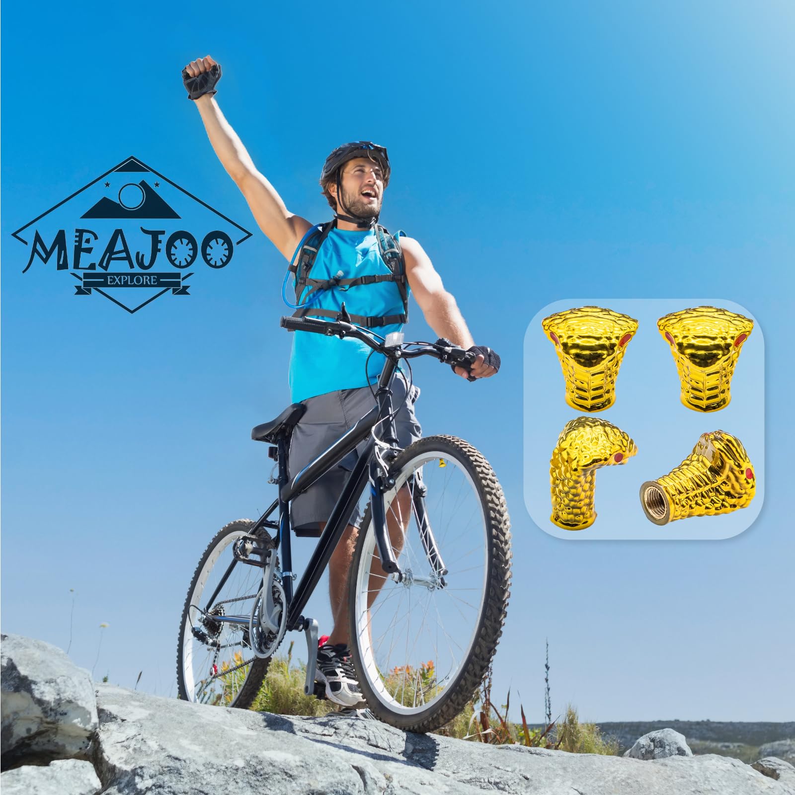 Meajoo 4Pcs Cobra Style Tire Valve Stem Caps, Snakehead Shape, Universal Copper Core Dustproof Tire Valve Stem Covers For Cars,