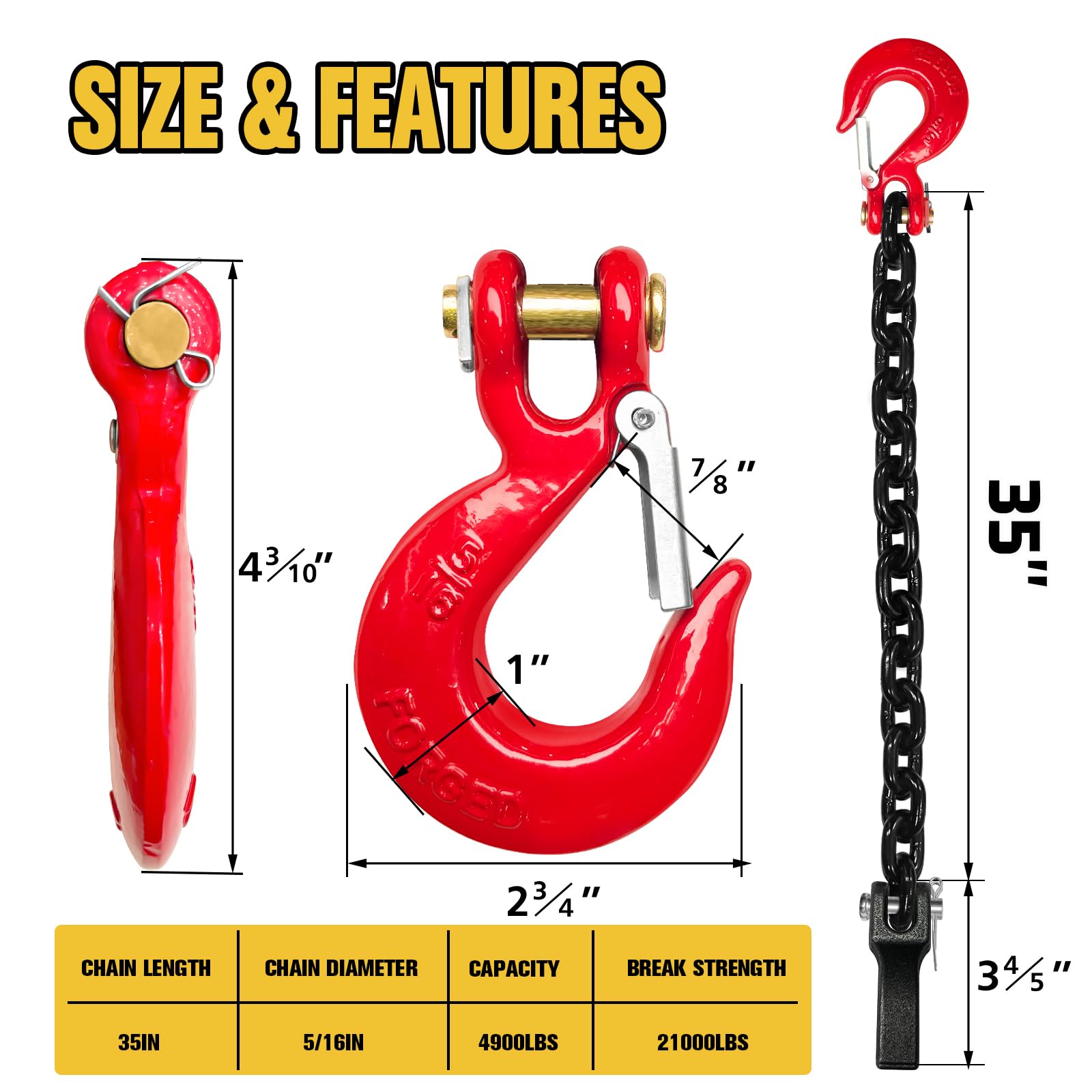 Senkeyfe Grade 80 Trailer Safety Chains - 35 Inch Tow Chains With 5/16'' Clevis Slip Hook And Chain Retainer, Trailer Chains 21,